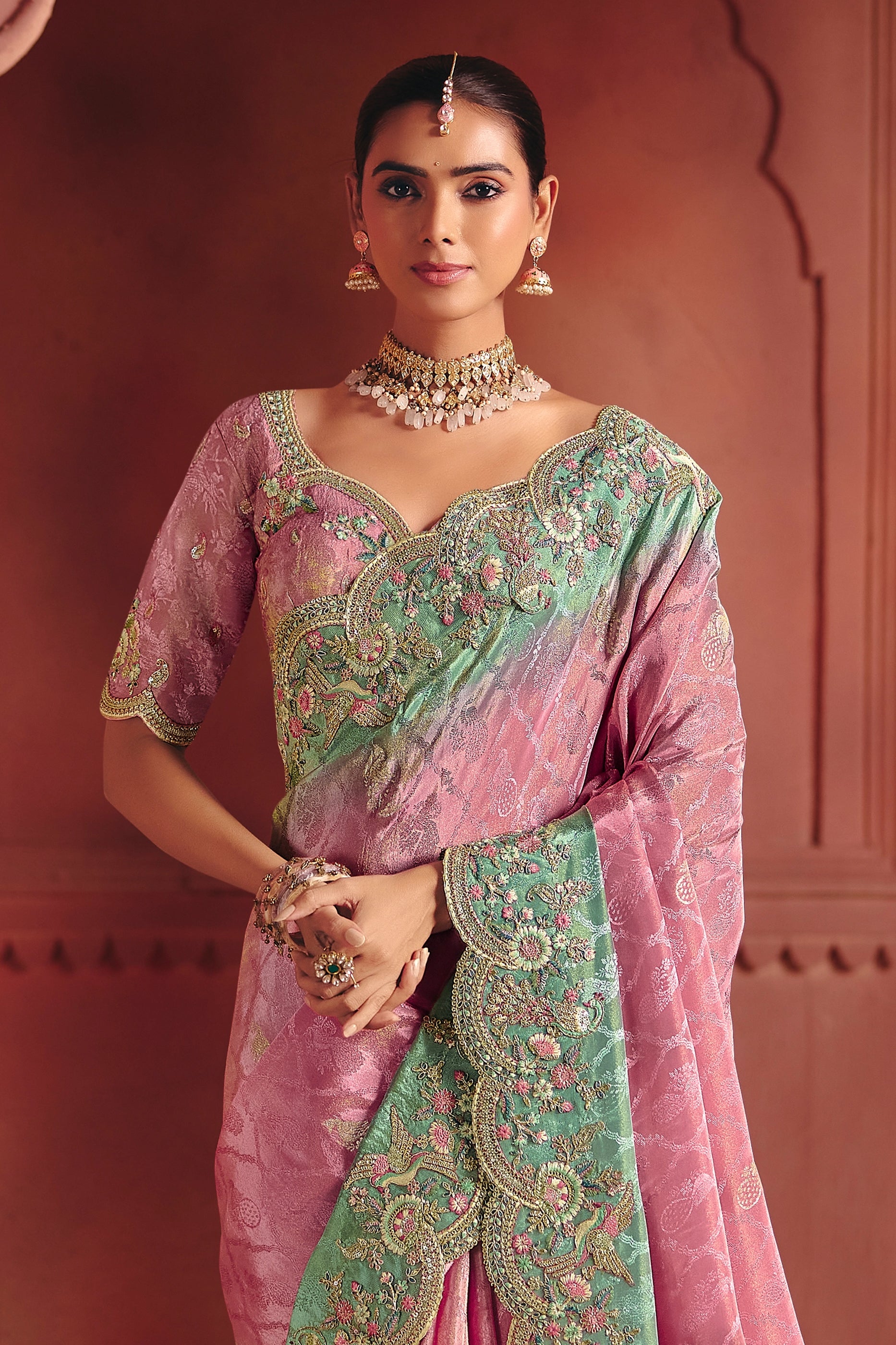 Pink Embroidered Jacquard Dola Silk Saree-SAR12083_4_SareeButa.com