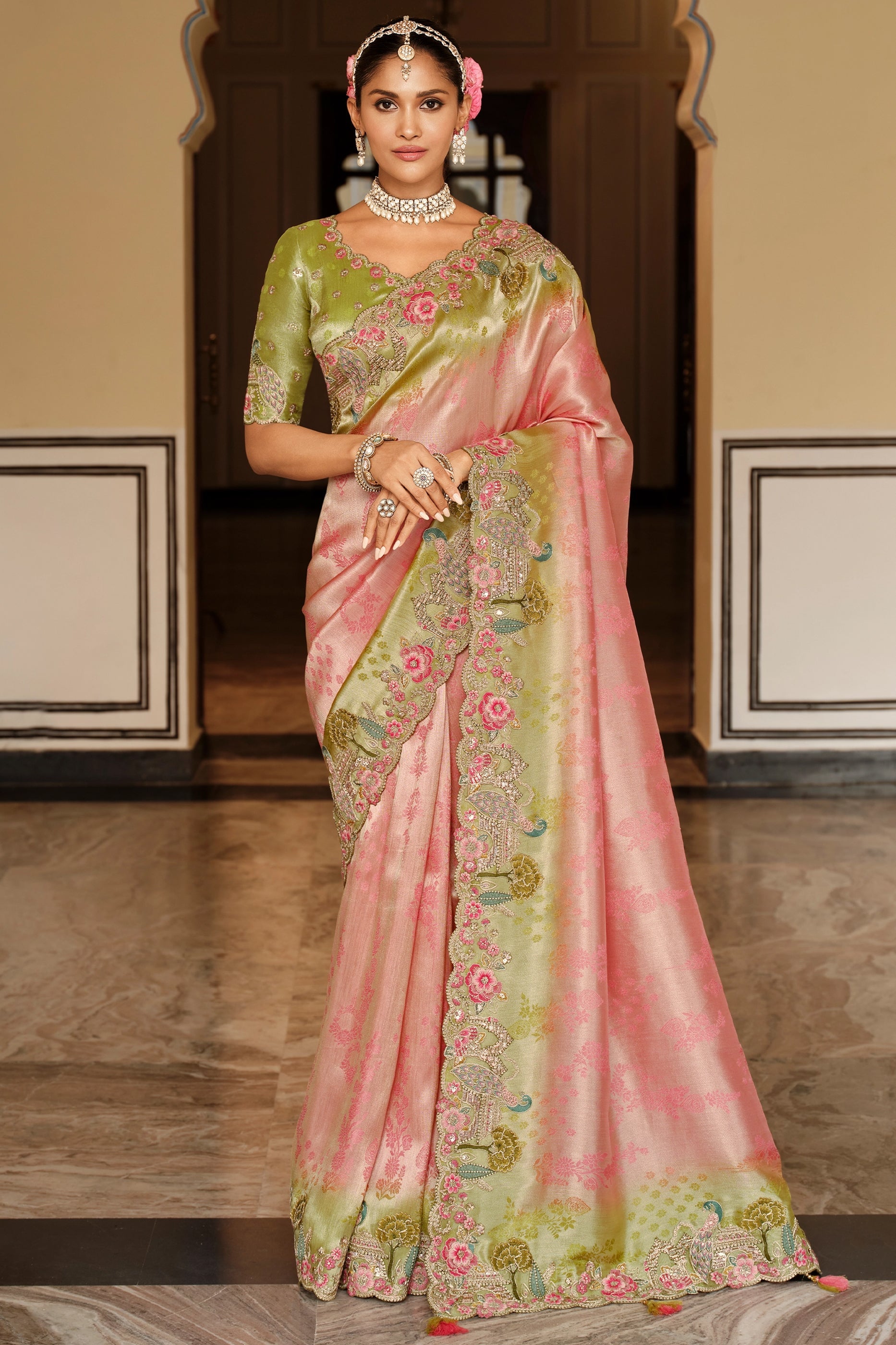 Pink Embroidered Jacquard Viscose Silk Saree-SAR10362_1_SareeButa.com
