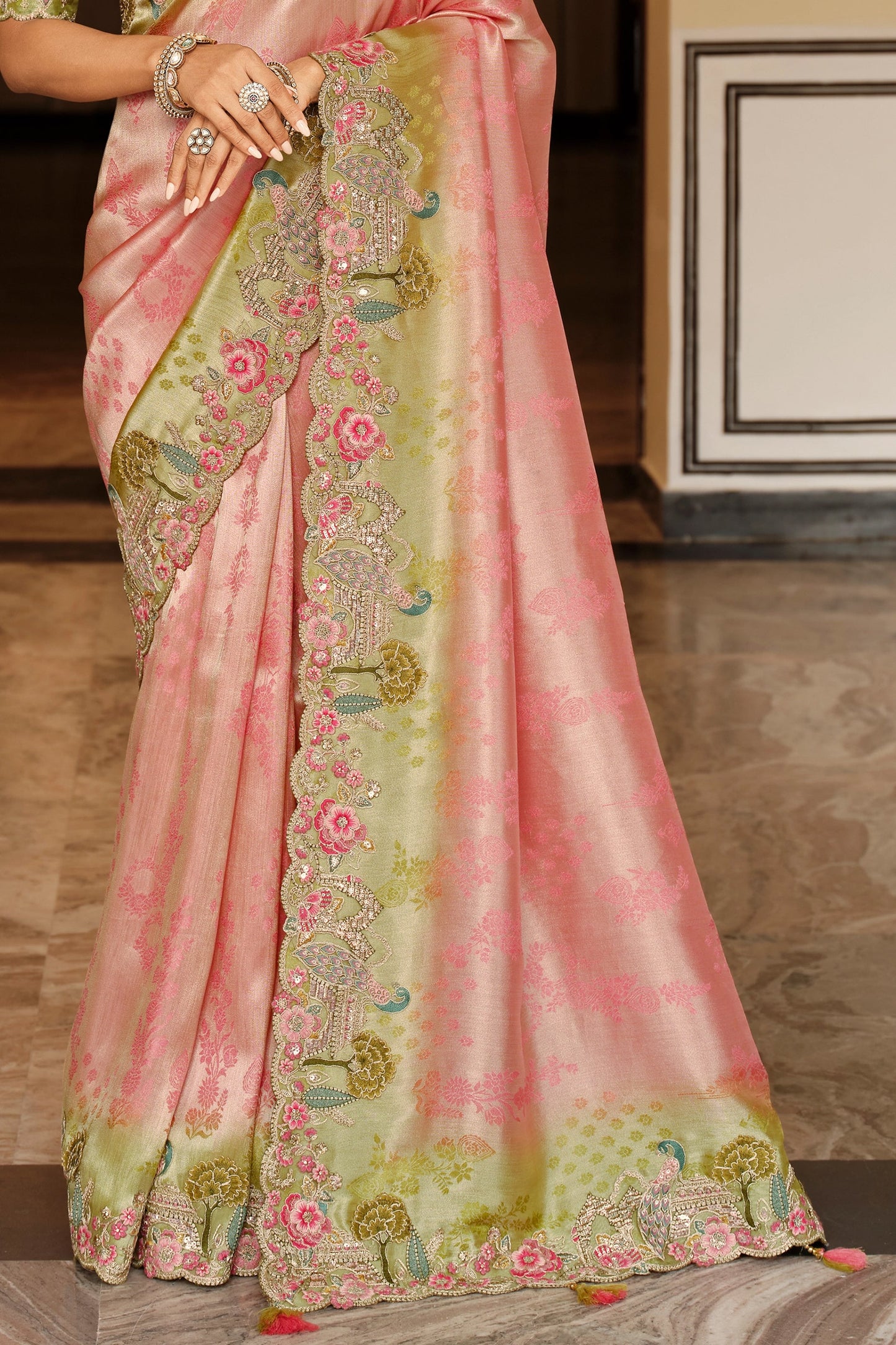Pink Embroidered Jacquard Viscose Silk Saree-SAR10362_4_SareeButa.com