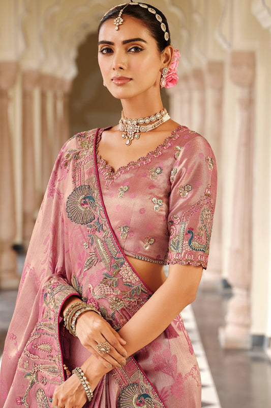Pink Embroidered Jacquard Viscose Silk Saree-SAR10368_2_SareeButa.com