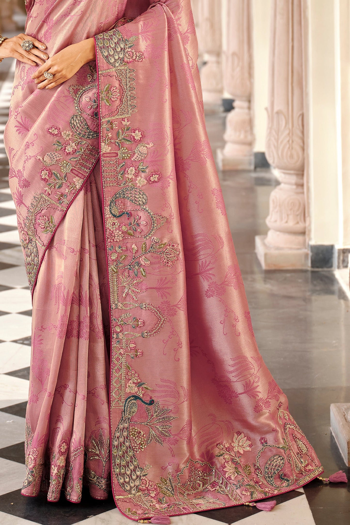 Pink Embroidered Jacquard Viscose Silk Saree-SAR10368_4_SareeButa.com