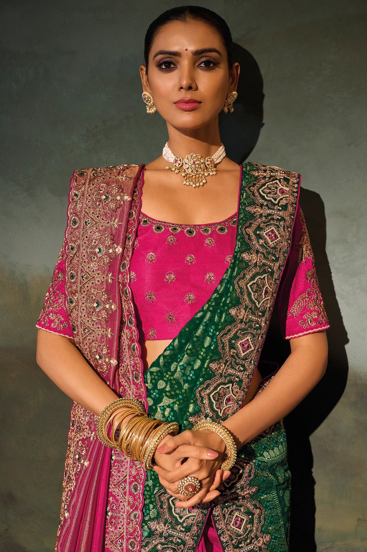 Pink Embroidered Kanjivaram Silk Saree With Dupatta-SAR13262_2_SareeButa.com