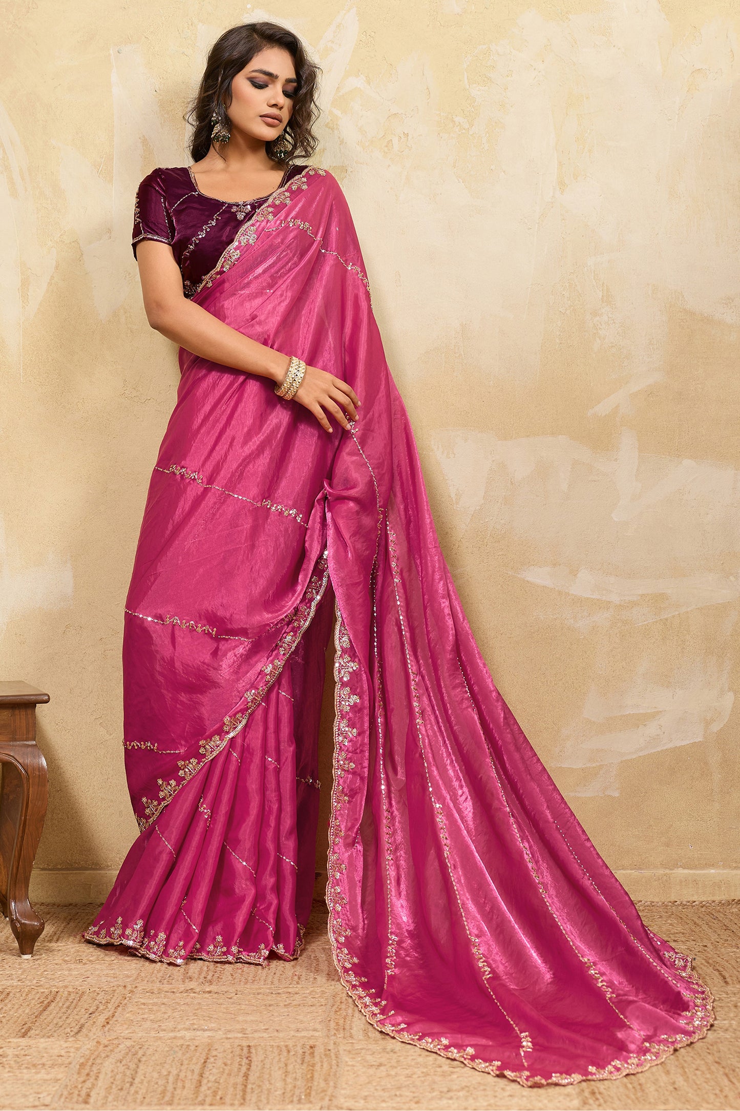 Pink Embroidered Metallic Satin Saree-SAR12530_1_SareeButa.com
