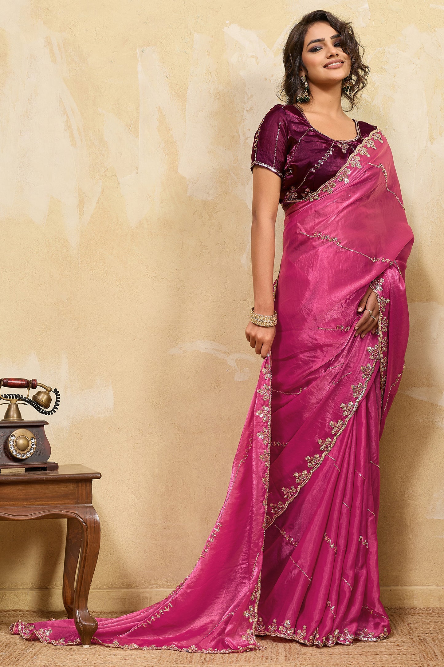 Pink Embroidered Metallic Satin Saree-SAR12530_4_SareeButa.com