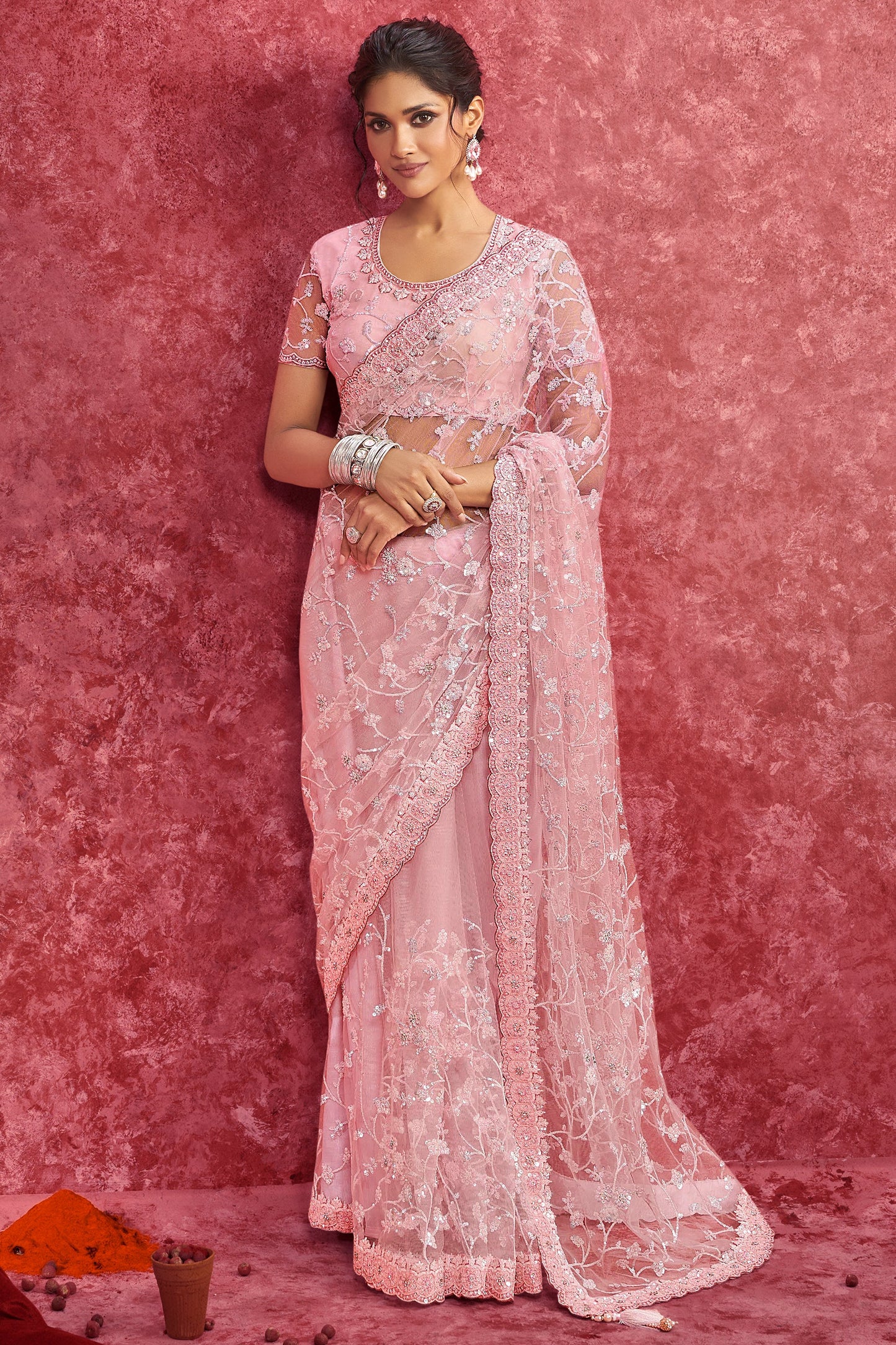 Pink Embroidered Net Saree-SAR10279_1_SareeButa.com