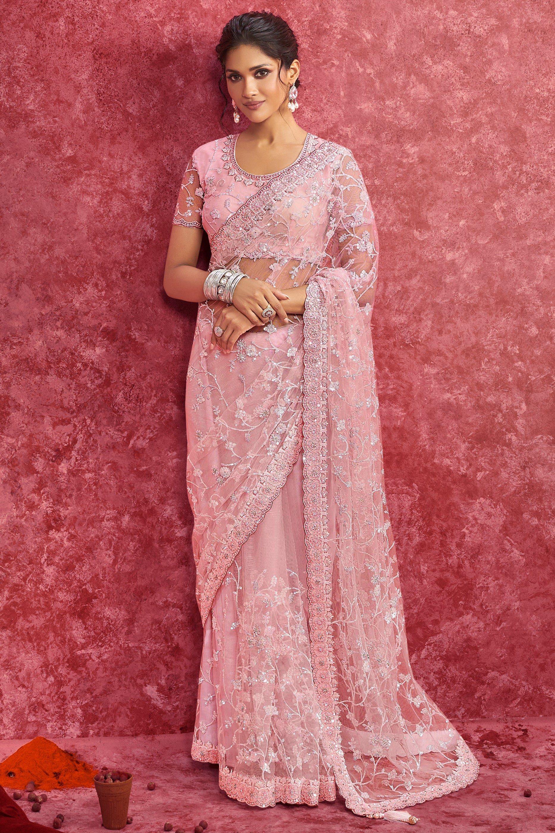 Pink Embroidered Net Saree-SAR10279_1_SareeButa.com
