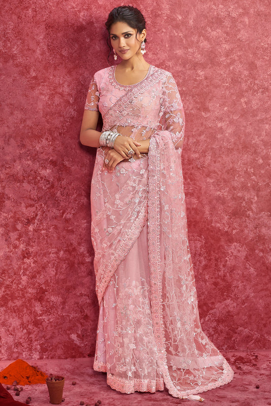 Pink Embroidered Net Saree-SAR10279_1_SareeButa.com
