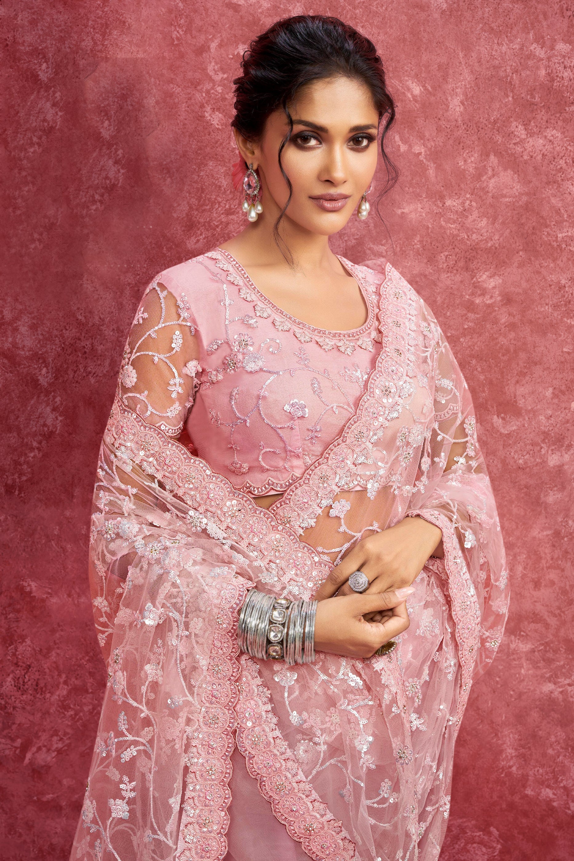 Pink Embroidered Net Saree-SAR10279_2_SareeButa.com