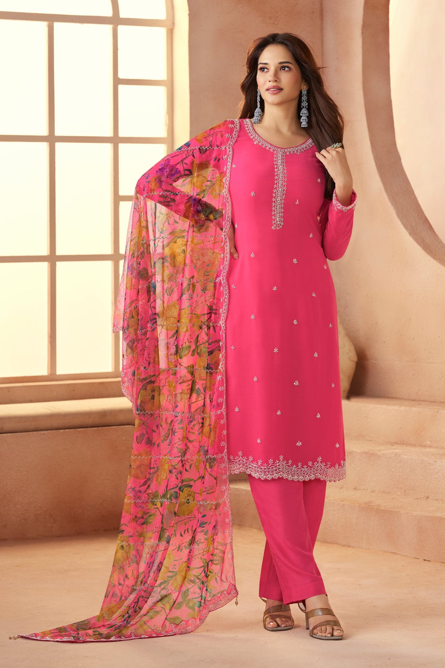 Pink Embroidered Organza Chiffon Suit-SAR11502_1_SareeButa.com