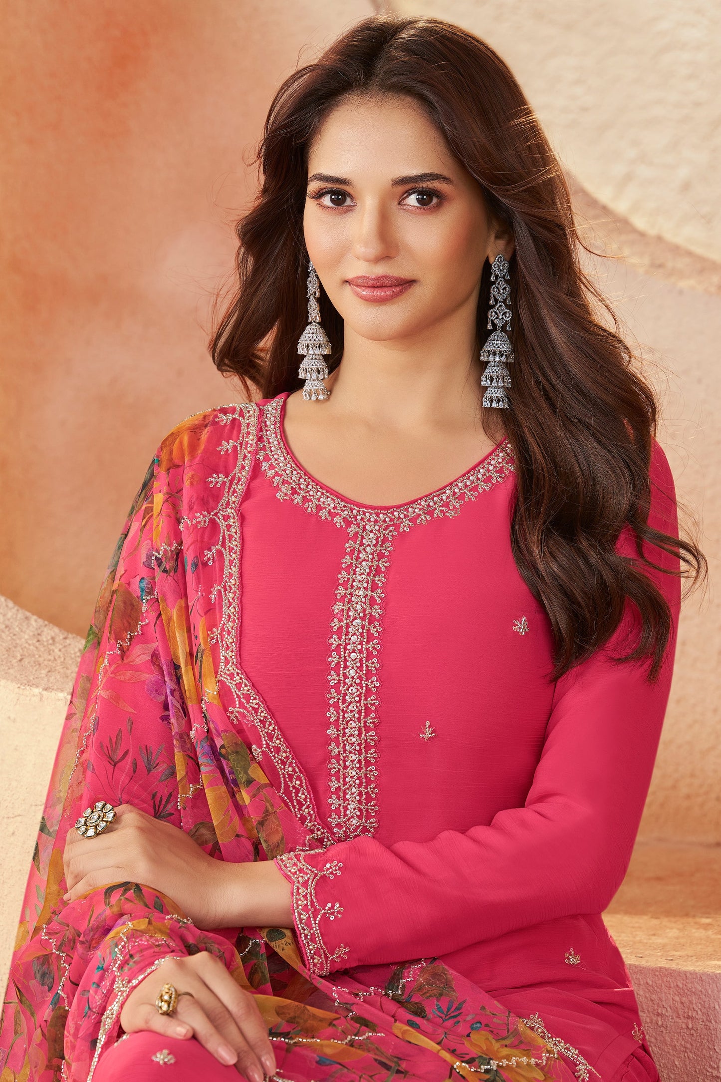 Pink Embroidered Organza Chiffon Suit-SAR11502_2_SareeButa.com