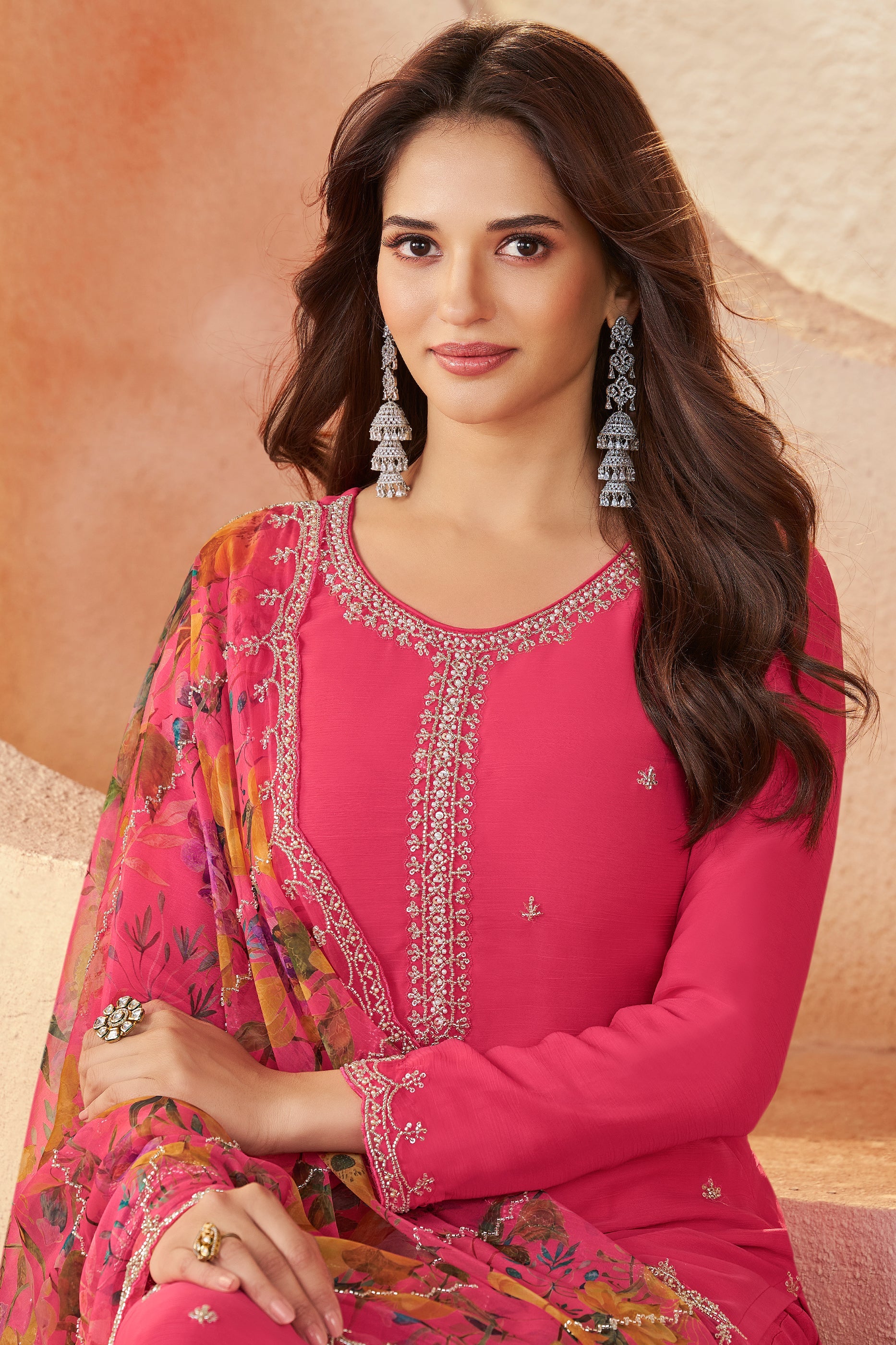 Pink Embroidered Organza Chiffon Suit-SAR11502_2_SareeButa.com