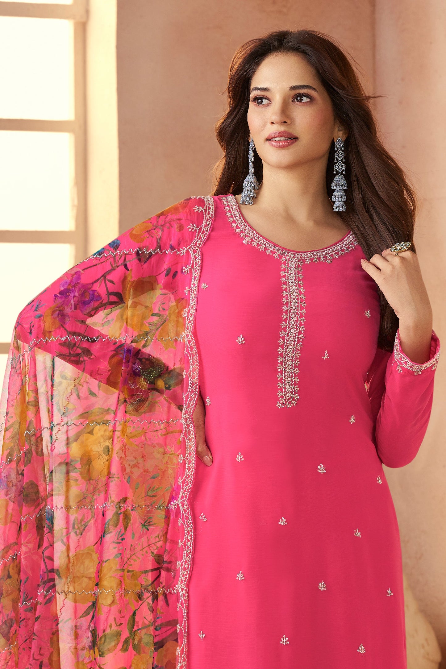 Pink Embroidered Organza Chiffon Suit-SAR11502_4_SareeButa.com