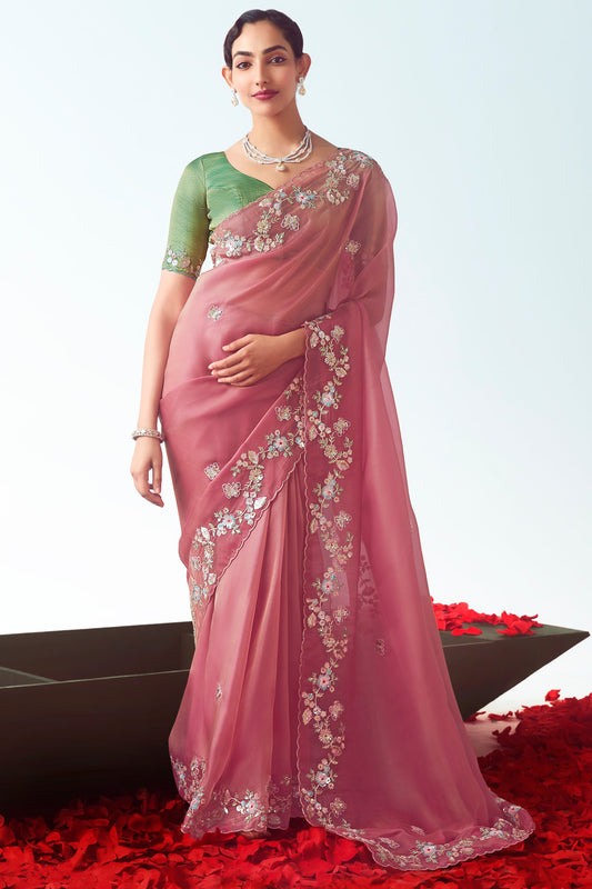 Pink Embroidered Organza Saree-ZB134768_1_SareeButa.com