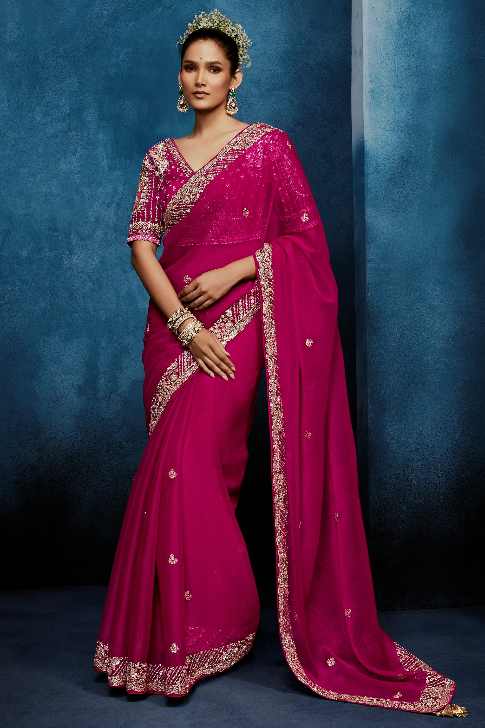 Pink Embroidered Organza Silk Saree-SAR12595_1_SareeButa.com