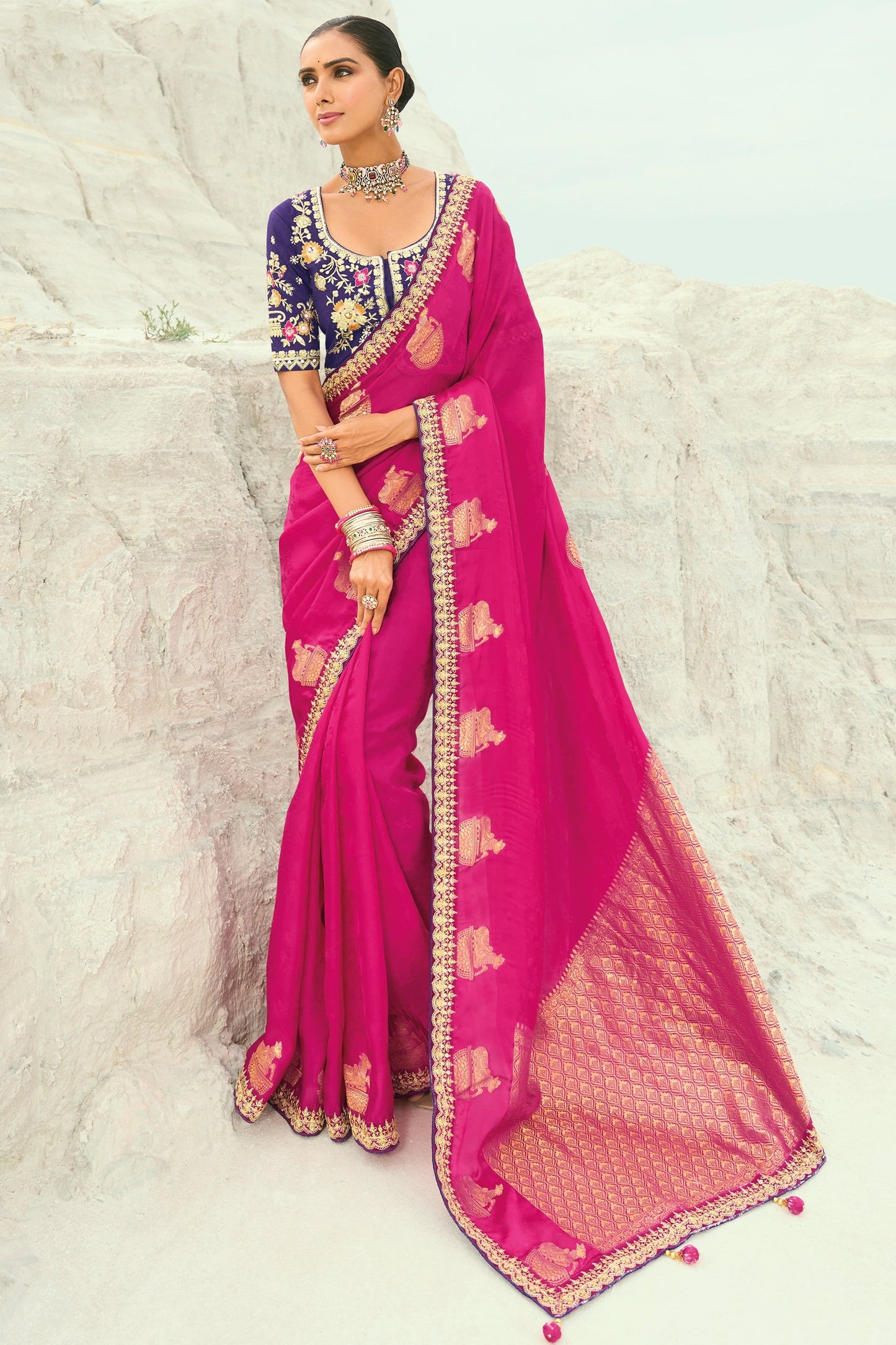 Pink Embroidered Organza Viscose Satin Saree-SAR10817_1_SareeButa.com