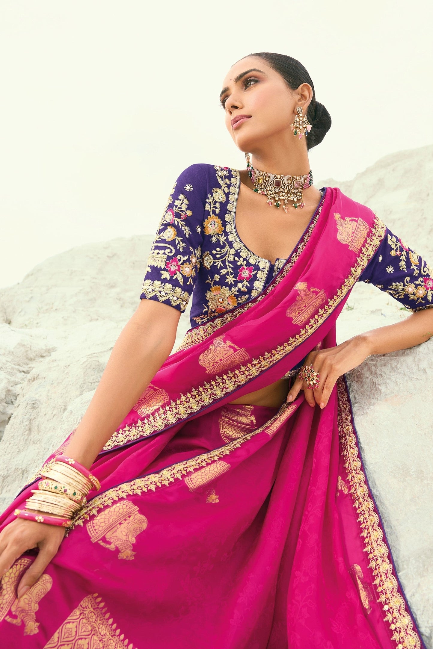 Pink Embroidered Organza Viscose Satin Saree-SAR10817_2_SareeButa.com
