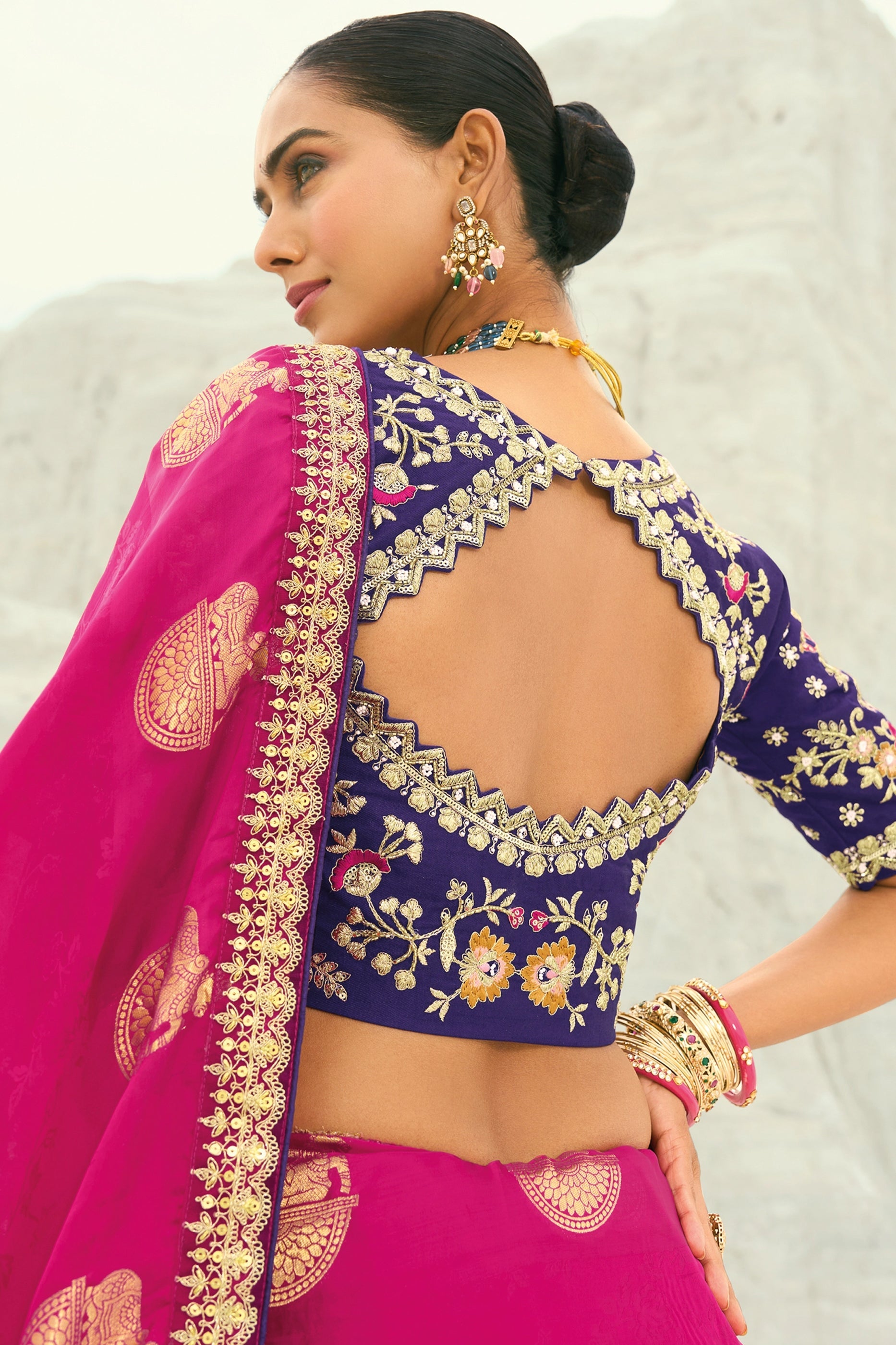 Pink Embroidered Organza Viscose Satin Saree-SAR10817_3_SareeButa.com