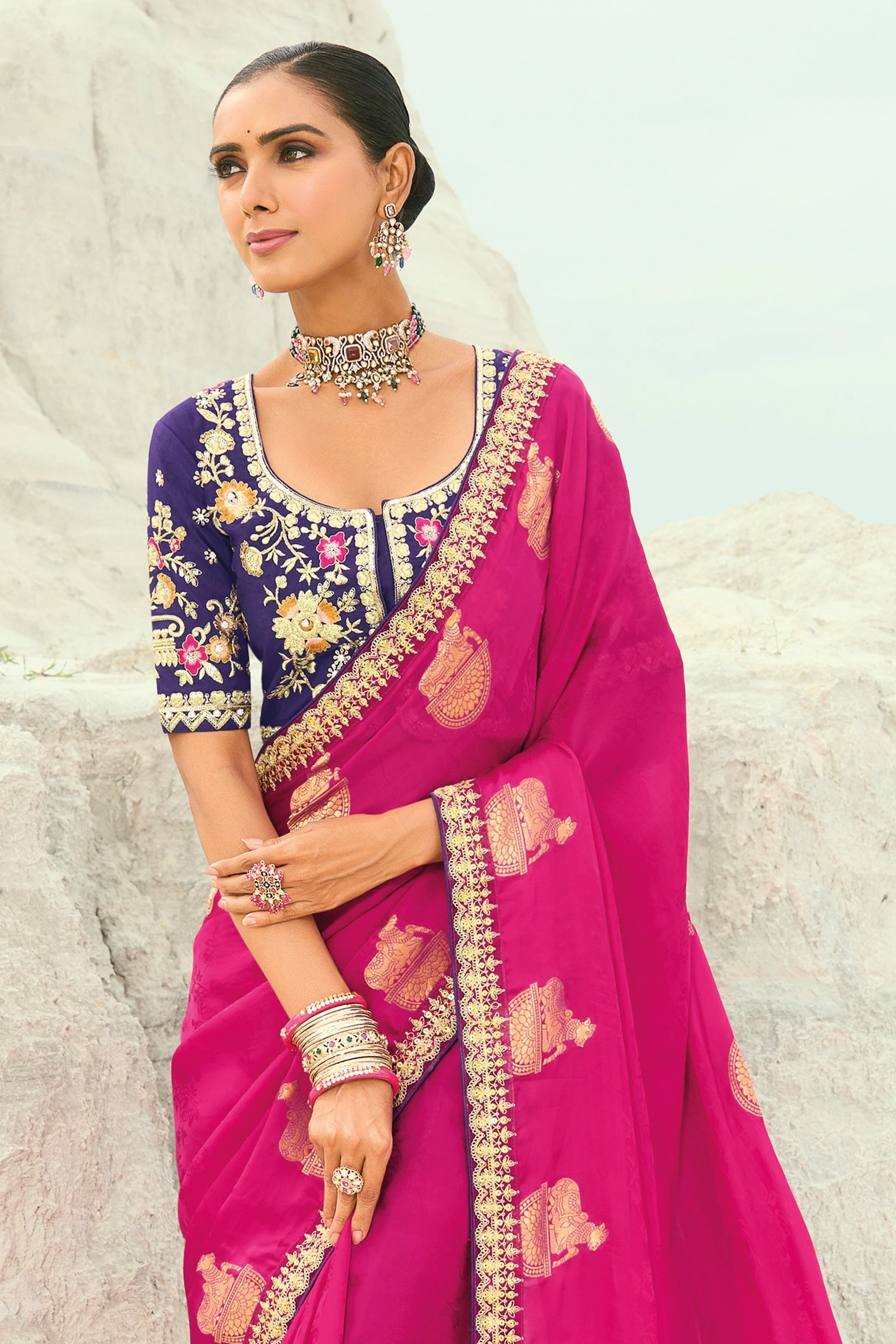 Pink Embroidered Organza Viscose Satin Saree-SAR10817_4_SareeButa.com
