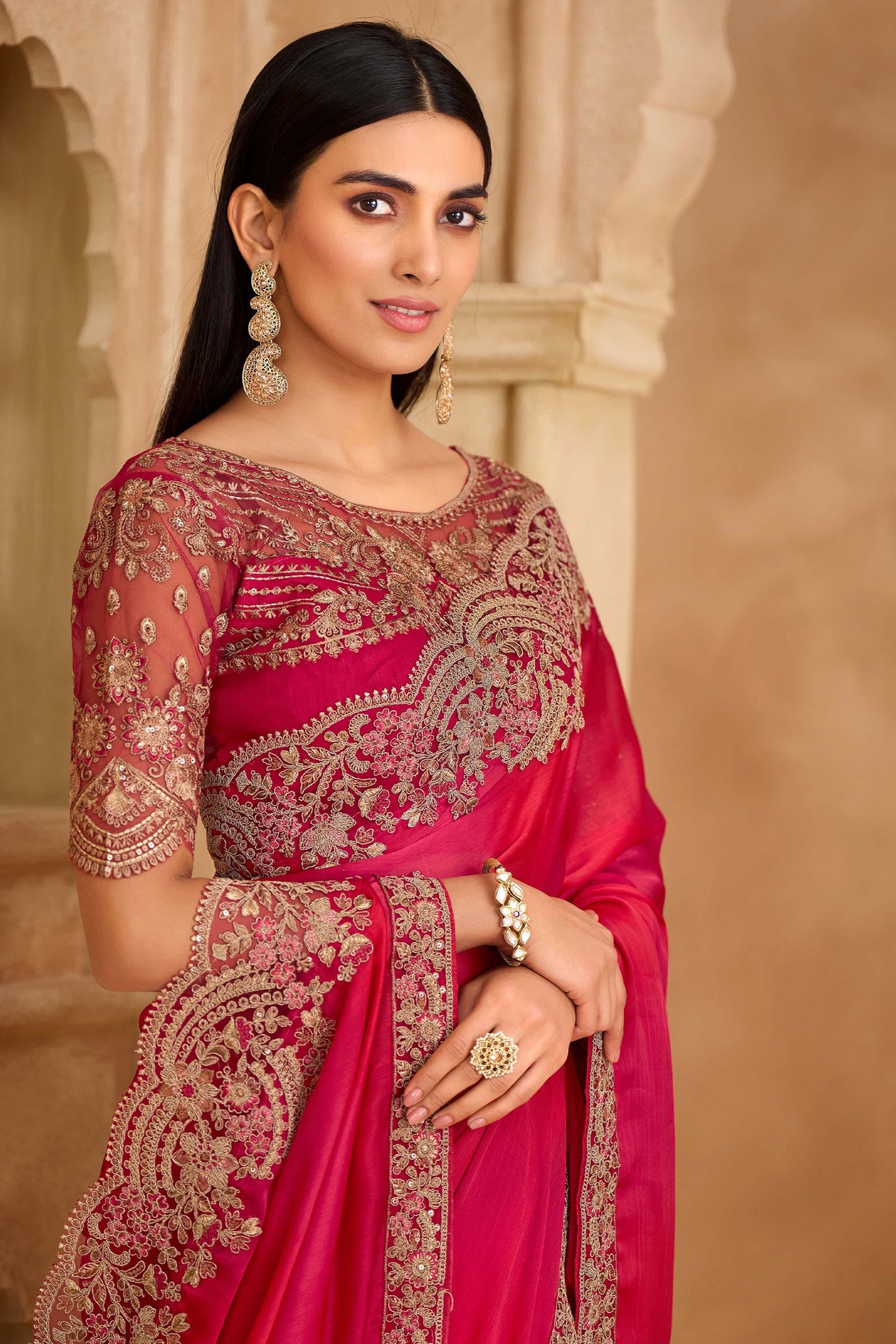 Pink Embroidered Satin Chiffon Saree-SAR11716_2_SareeButa.com