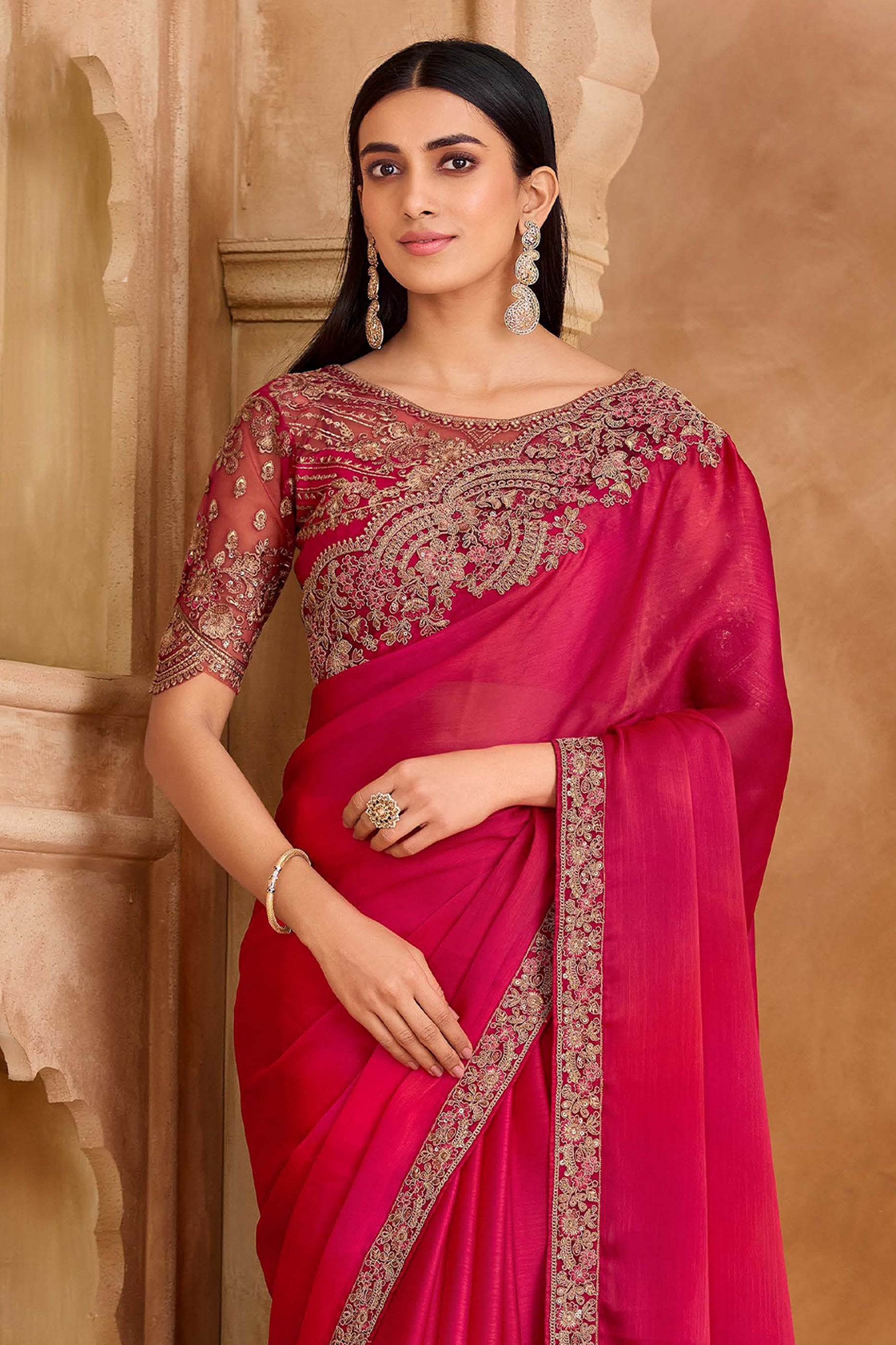 Pink Embroidered Satin Chiffon Saree-SAR11716_3_SareeButa.com