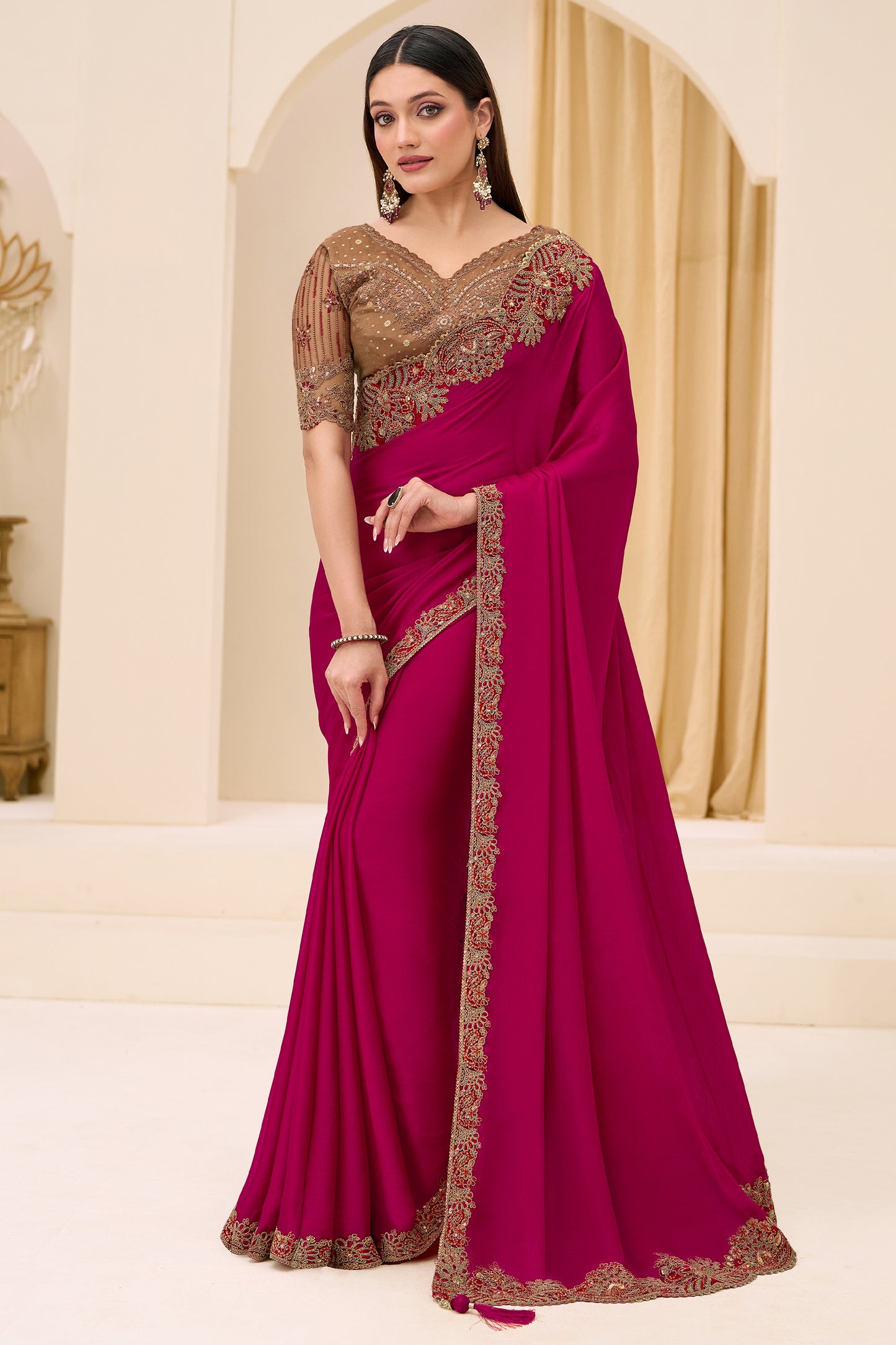 Pink Embroidered Satin Georgette Saree-SAR12446_1_SareeButa.com