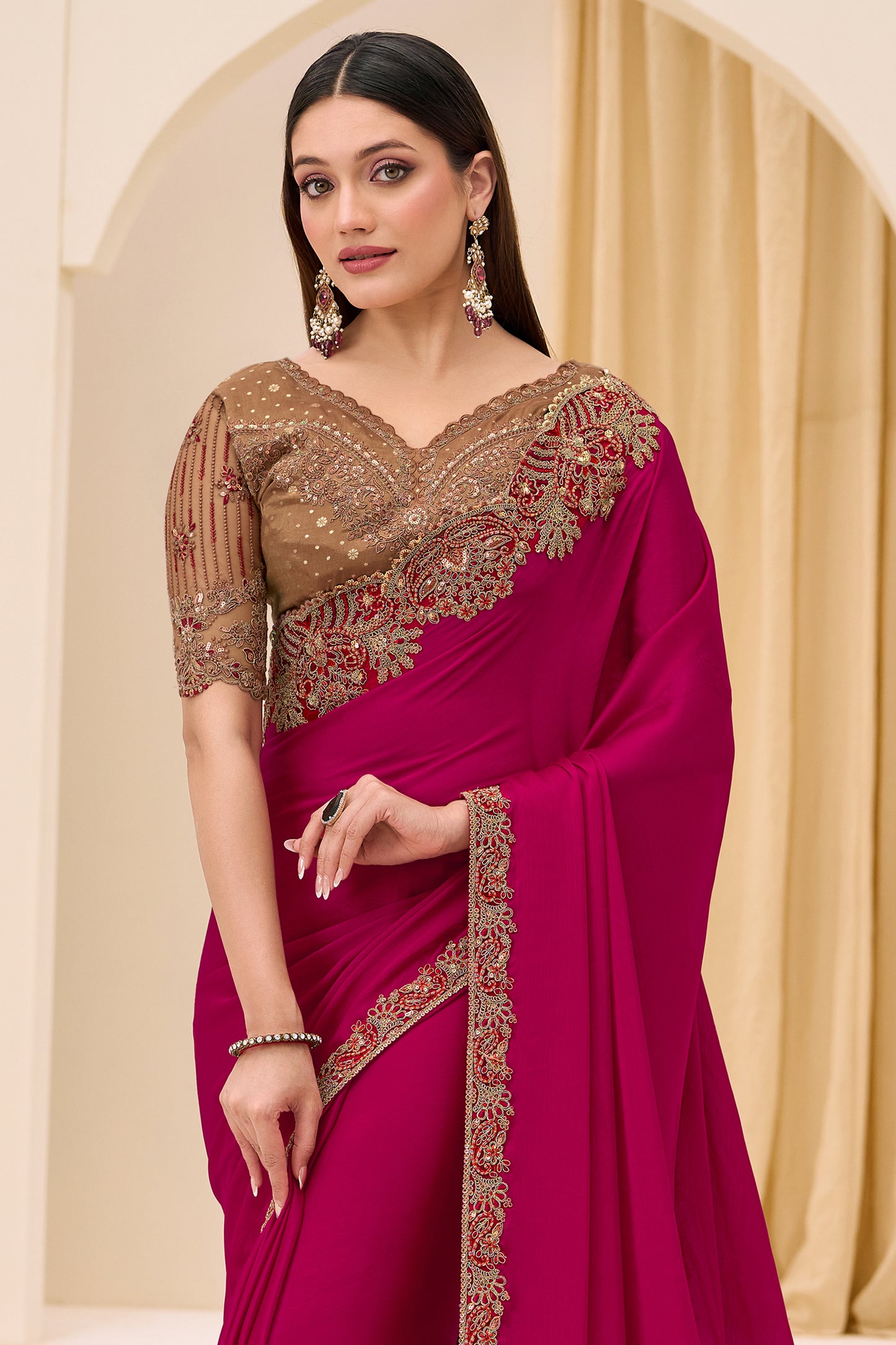 Pink Embroidered Satin Georgette Saree-SAR12446_2_SareeButa.com