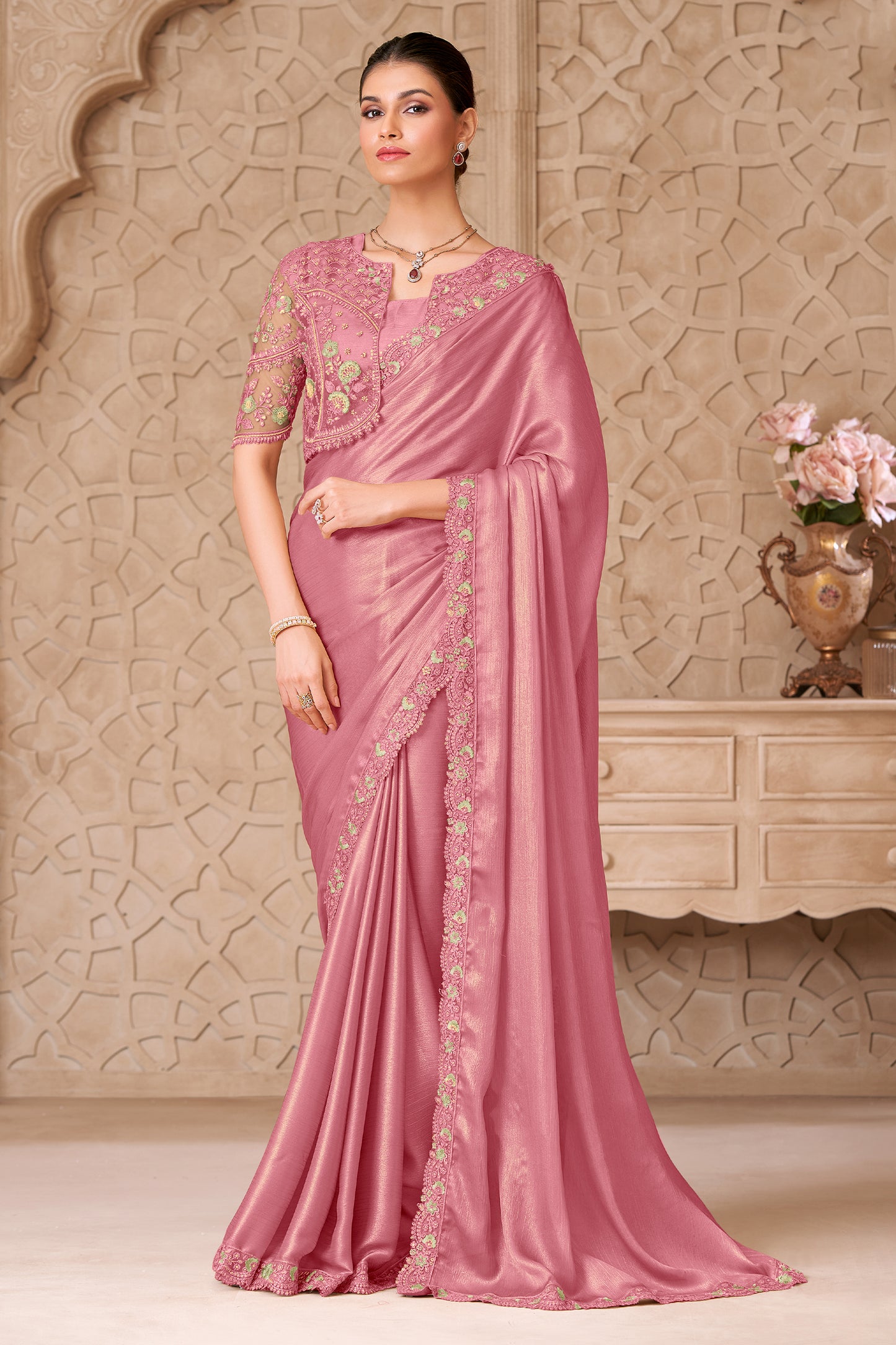Pink Embroidered Satin Georgette Saree-SAR12467_1_SareeButa.com