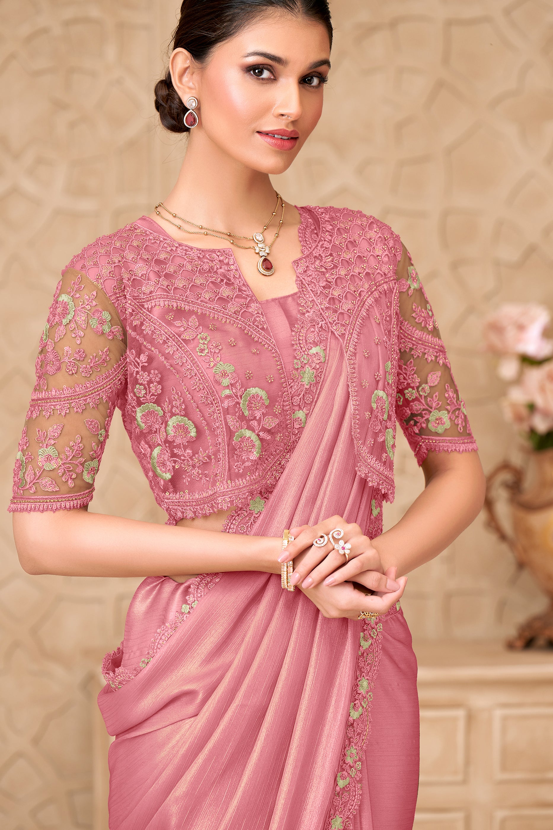 Pink Embroidered Satin Georgette Saree-SAR12467_2_SareeButa.com