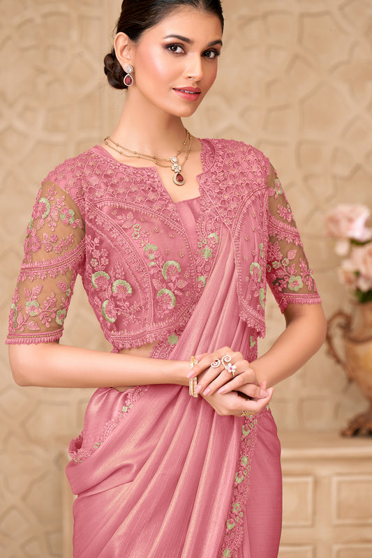 Pink Embroidered Satin Georgette Saree-SAR12467_2_SareeButa.com