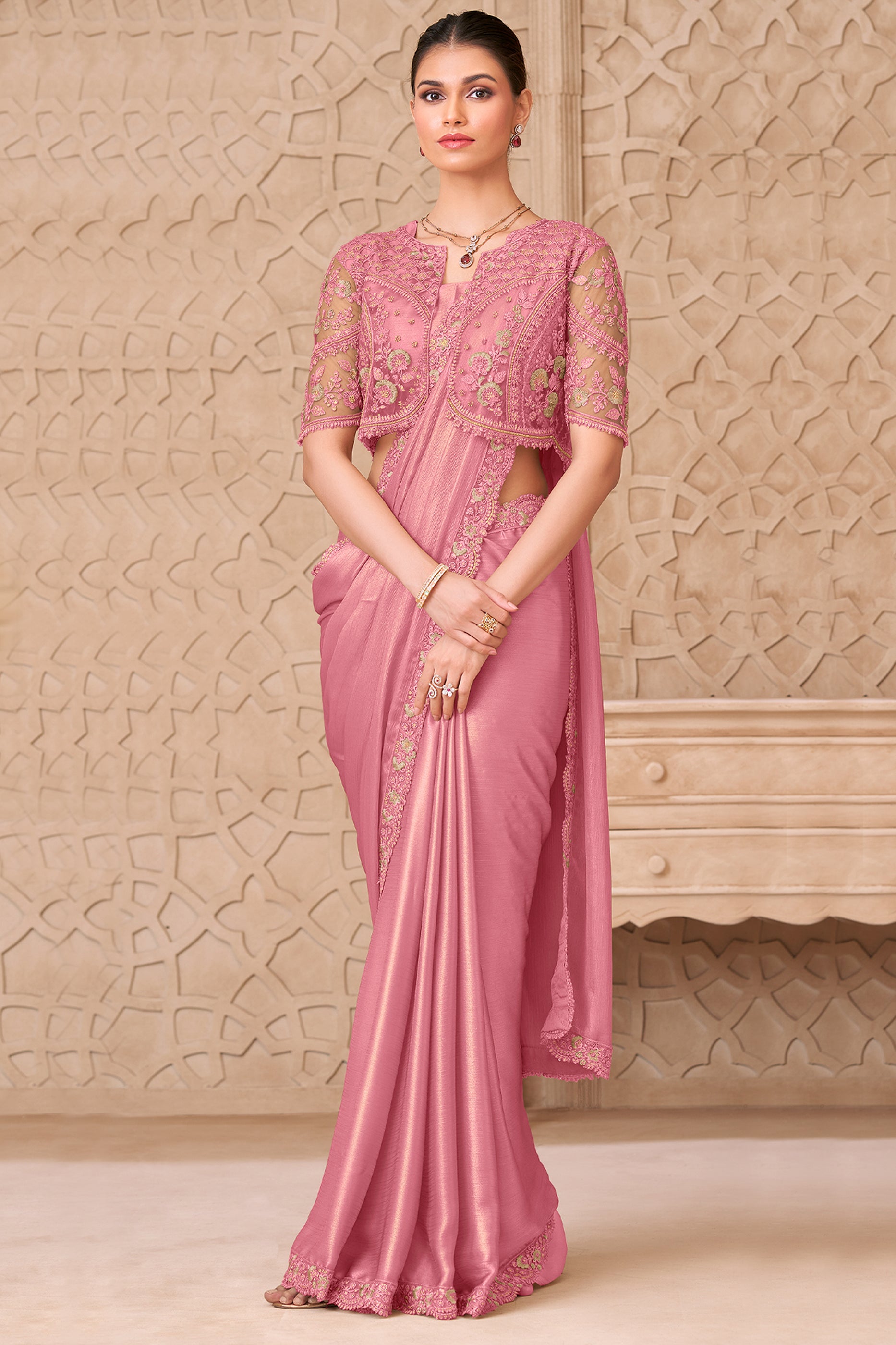 Pink Embroidered Satin Georgette Saree-SAR12467_3_SareeButa.com