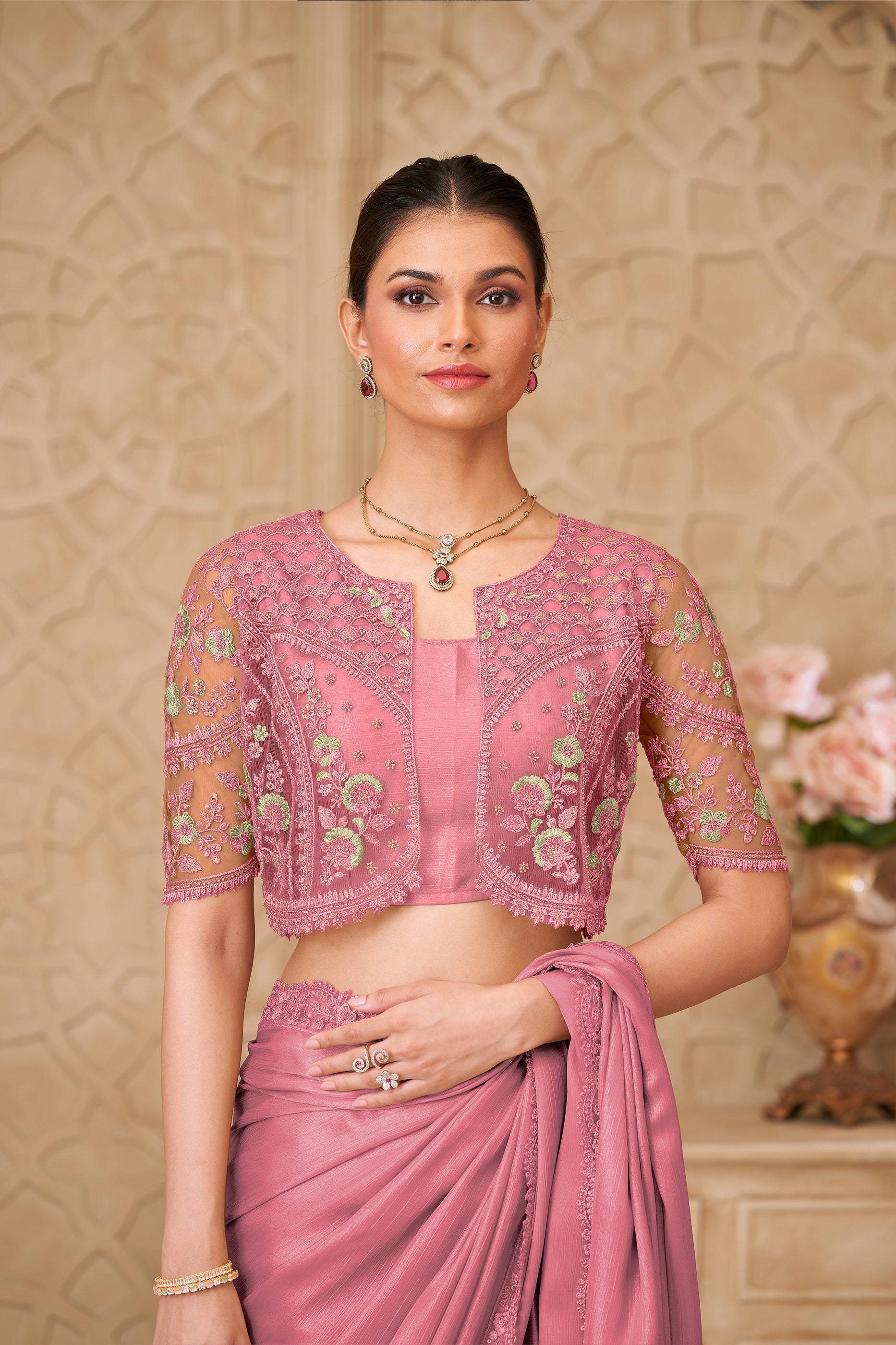 Pink Embroidered Satin Georgette Saree-SAR12467_4_SareeButa.com