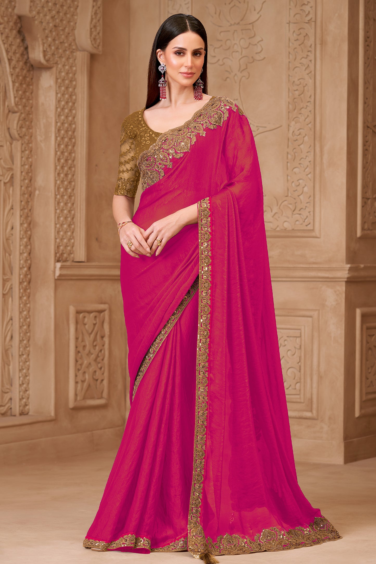 Pink Embroidered Satin Georgette Saree-SAR12473_1_SareeButa.com
