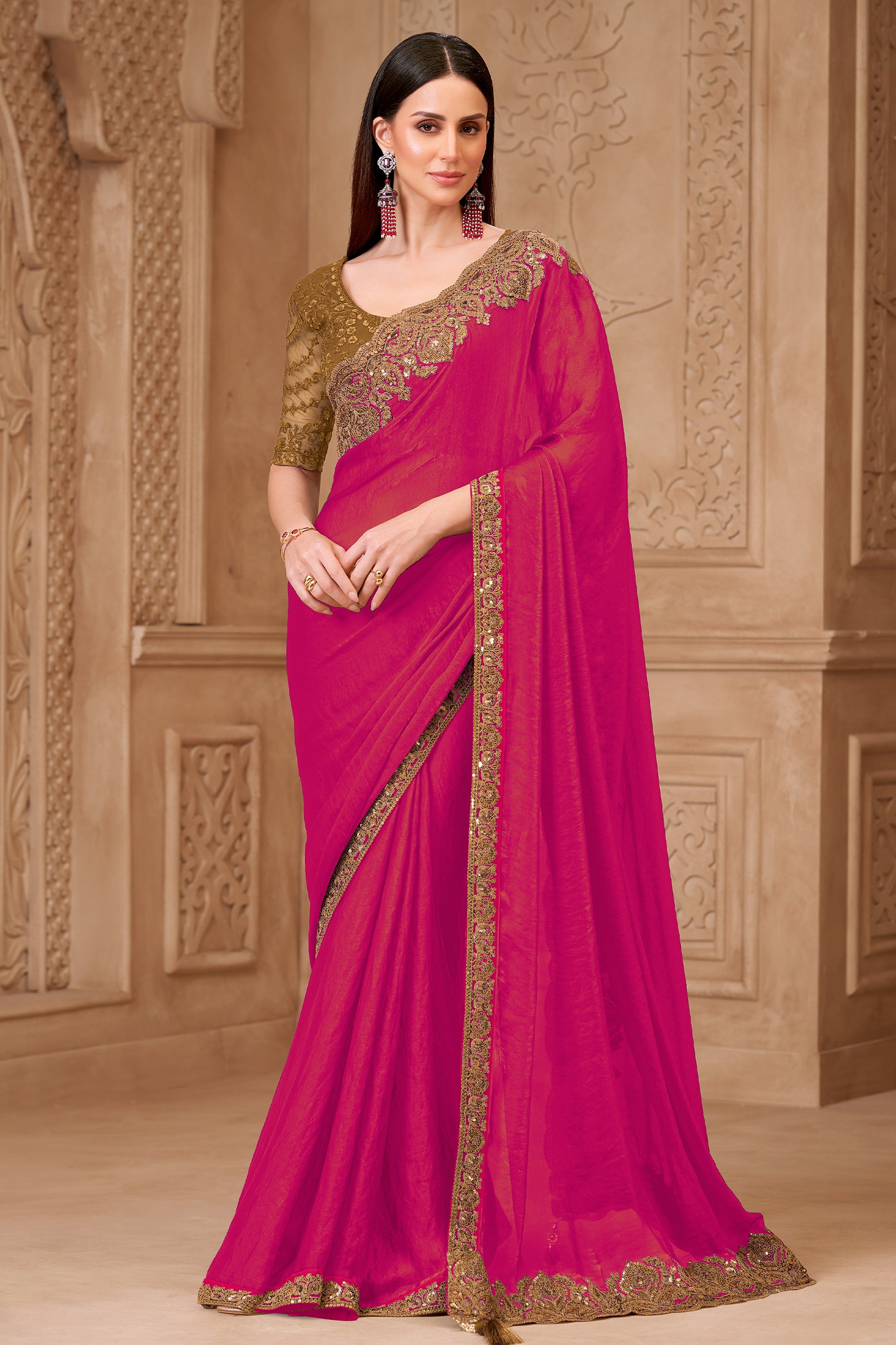 Pink Embroidered Satin Georgette Saree-SAR12473_1_SareeButa.com