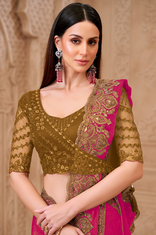 Pink Embroidered Satin Georgette Saree-SAR12473_2_SareeButa.com