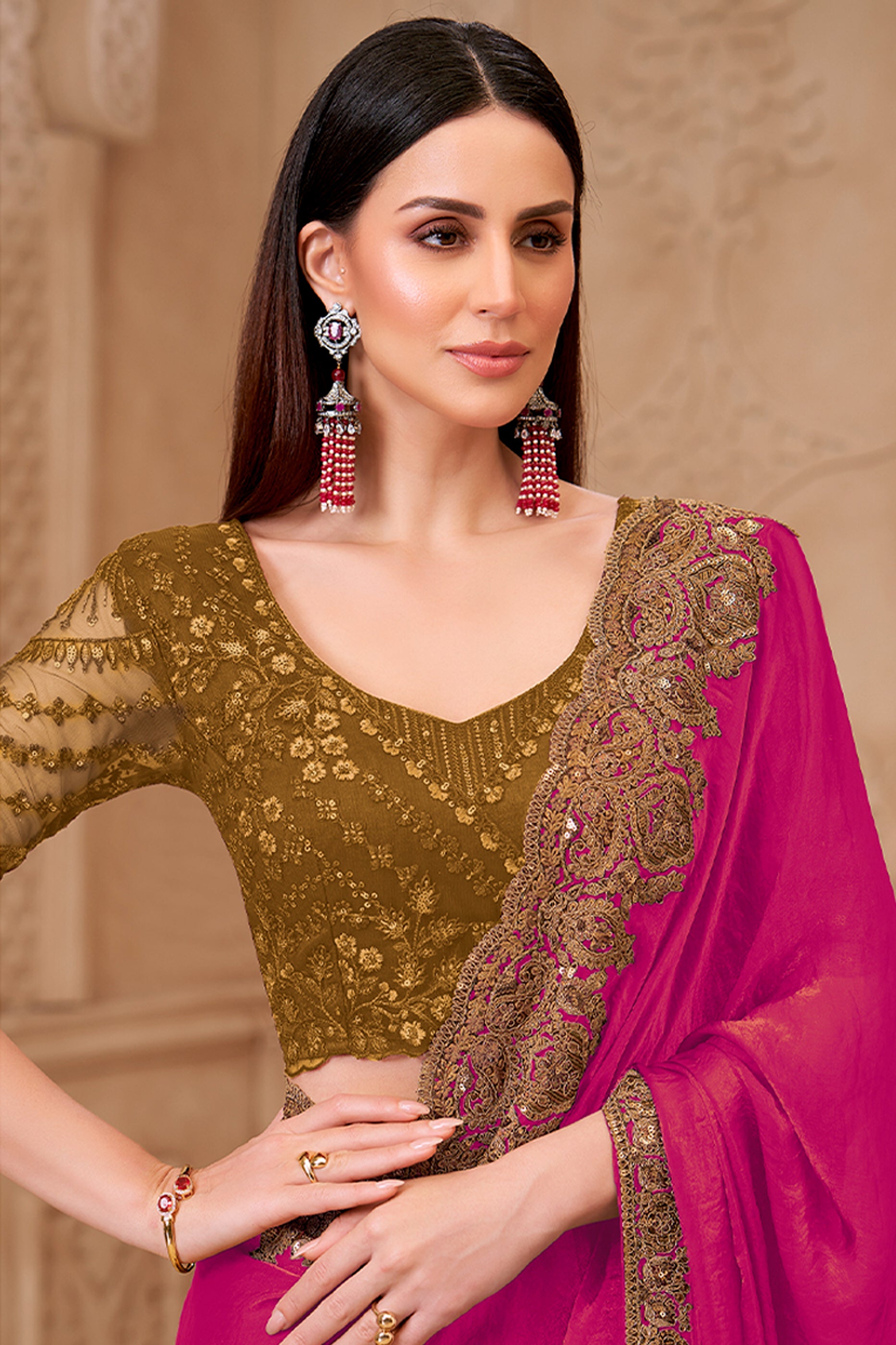 Pink Embroidered Satin Georgette Saree-SAR12473_3_SareeButa.com