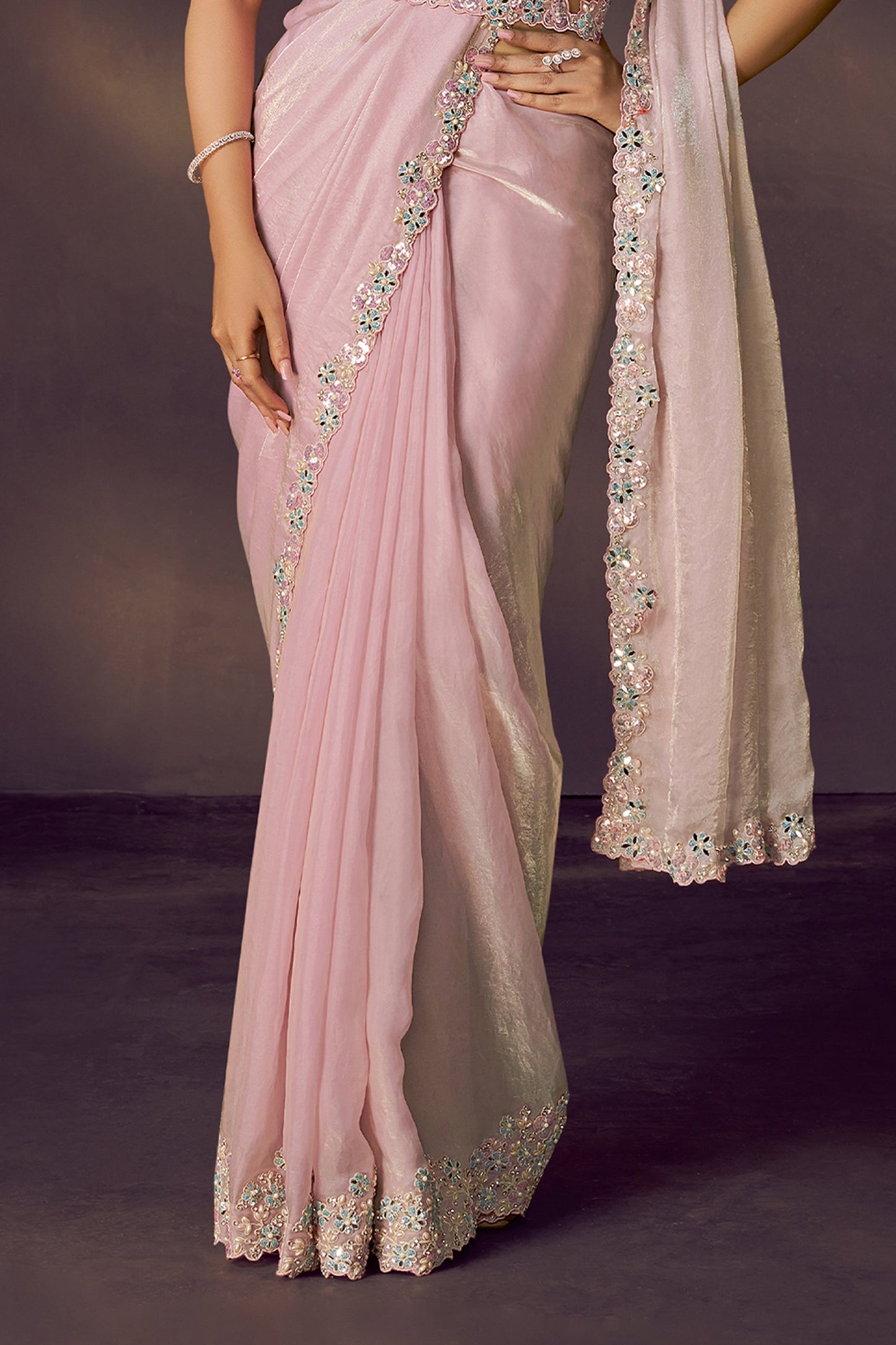 Pink Embroidered Satin Readymade Saree with Stitched Blouse-SAR10853_4_SareeButa.com
