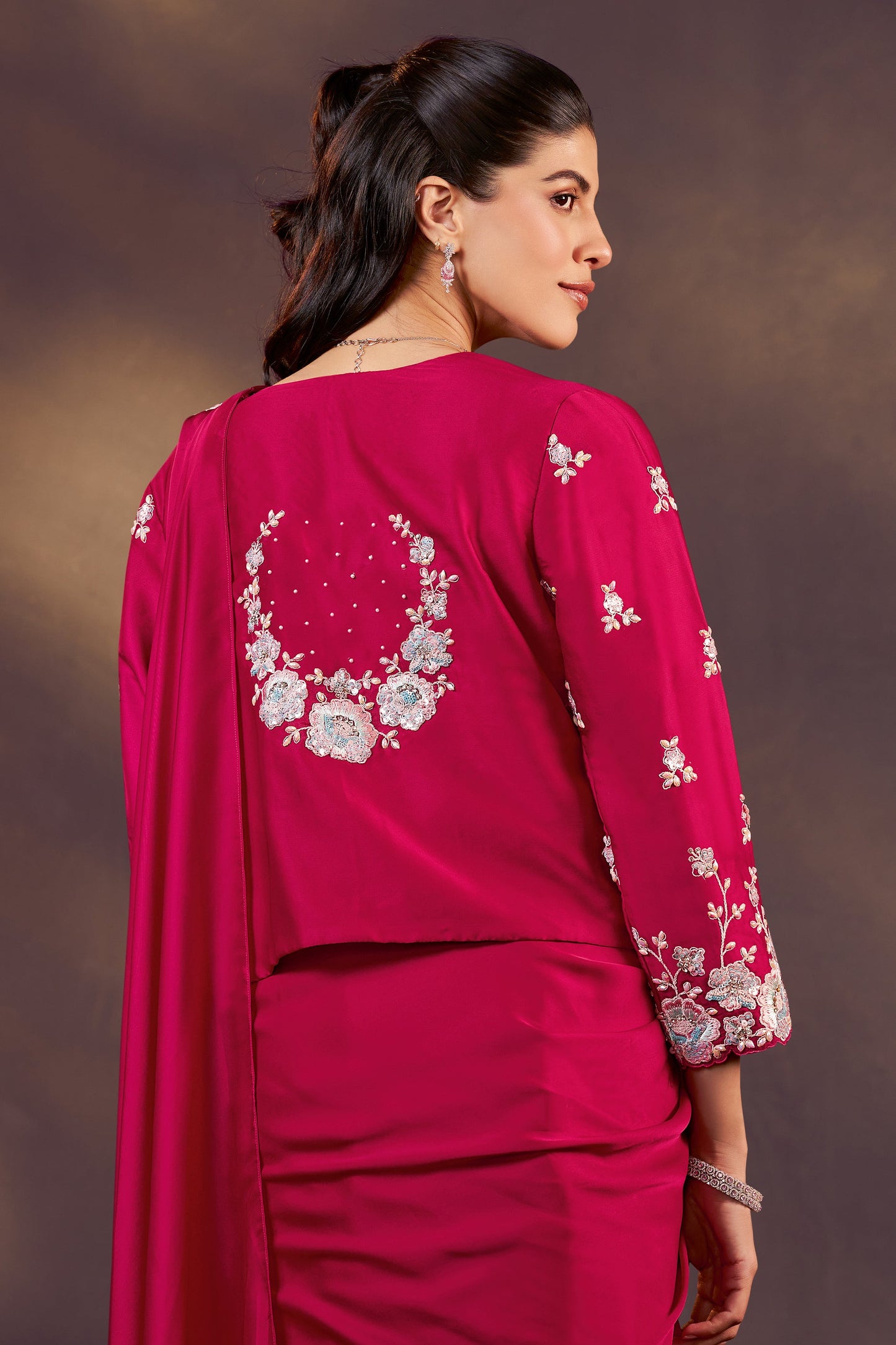 Pink Embroidered Satin Readymade Saree with Stitched Blouse-SAR10860_4_SareeButa.com