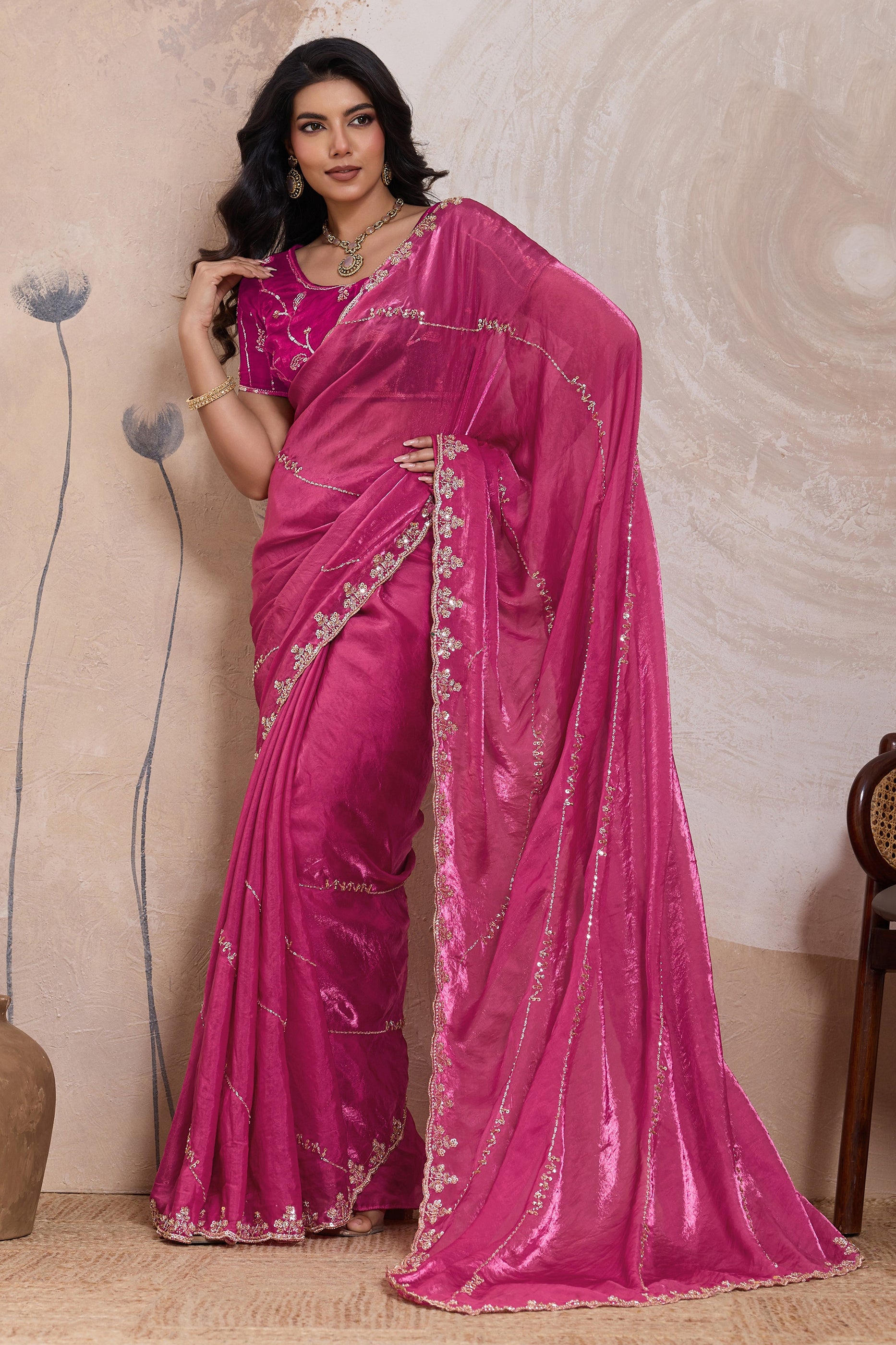 Pink Embroidered Satin Saree-SAR11785_1_SareeButa.com