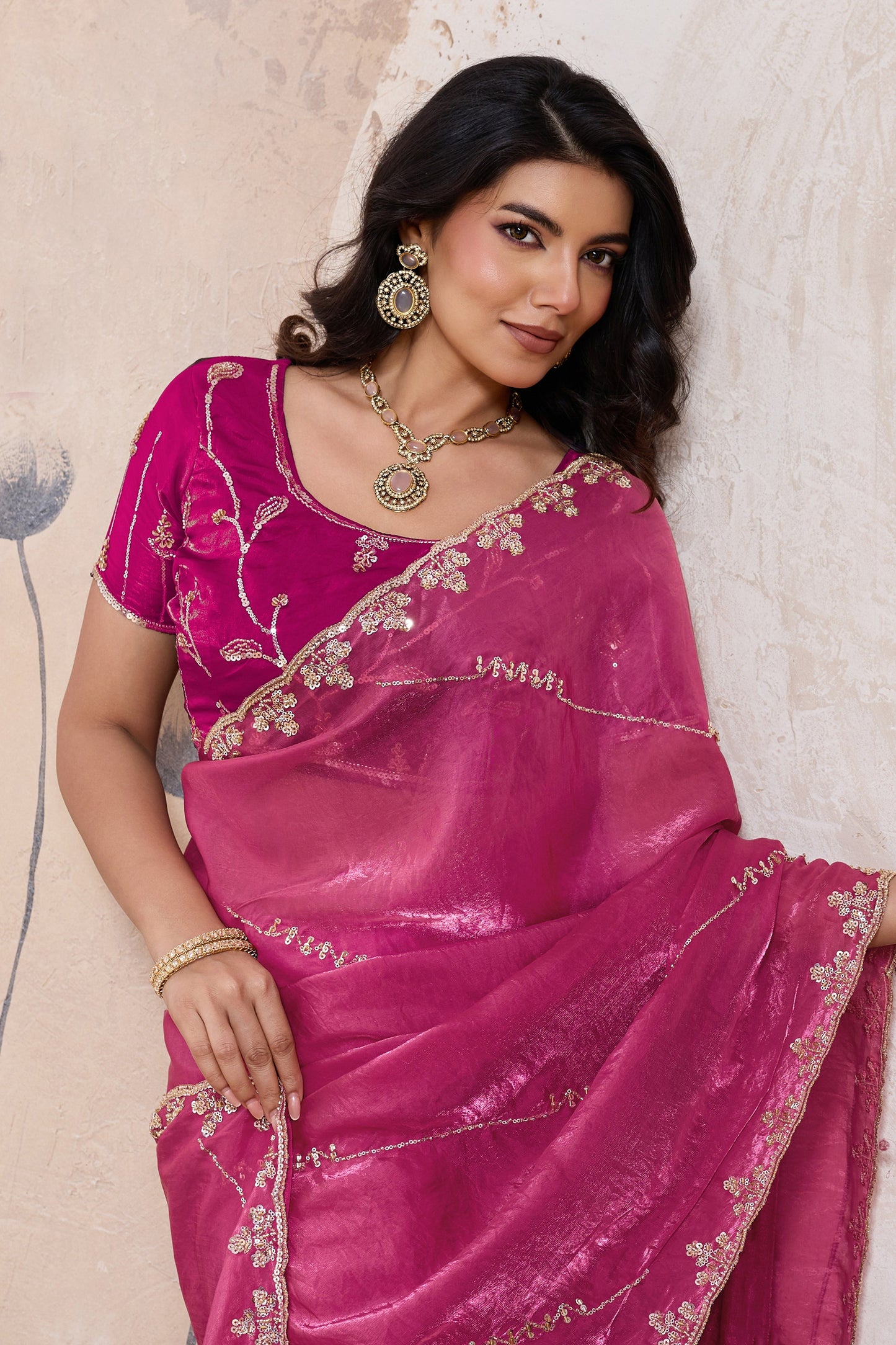 Pink Embroidered Satin Saree-SAR11785_2_SareeButa.com