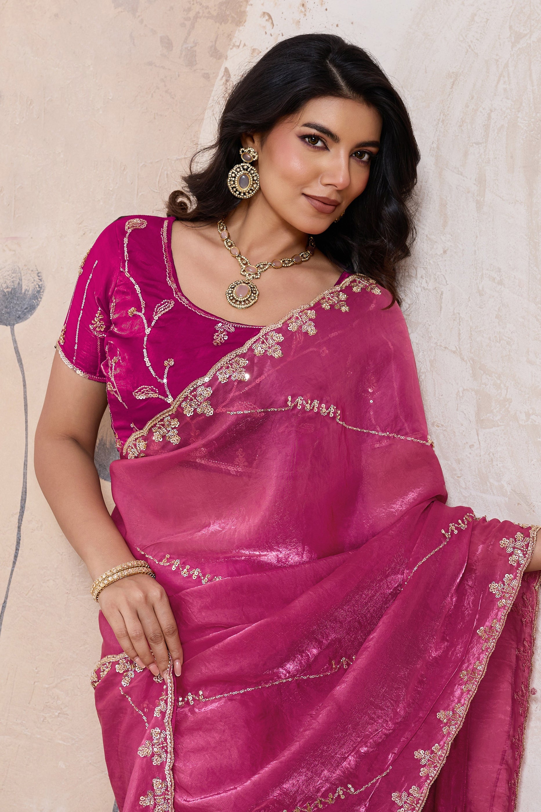 Pink Embroidered Satin Saree-SAR11785_2_SareeButa.com