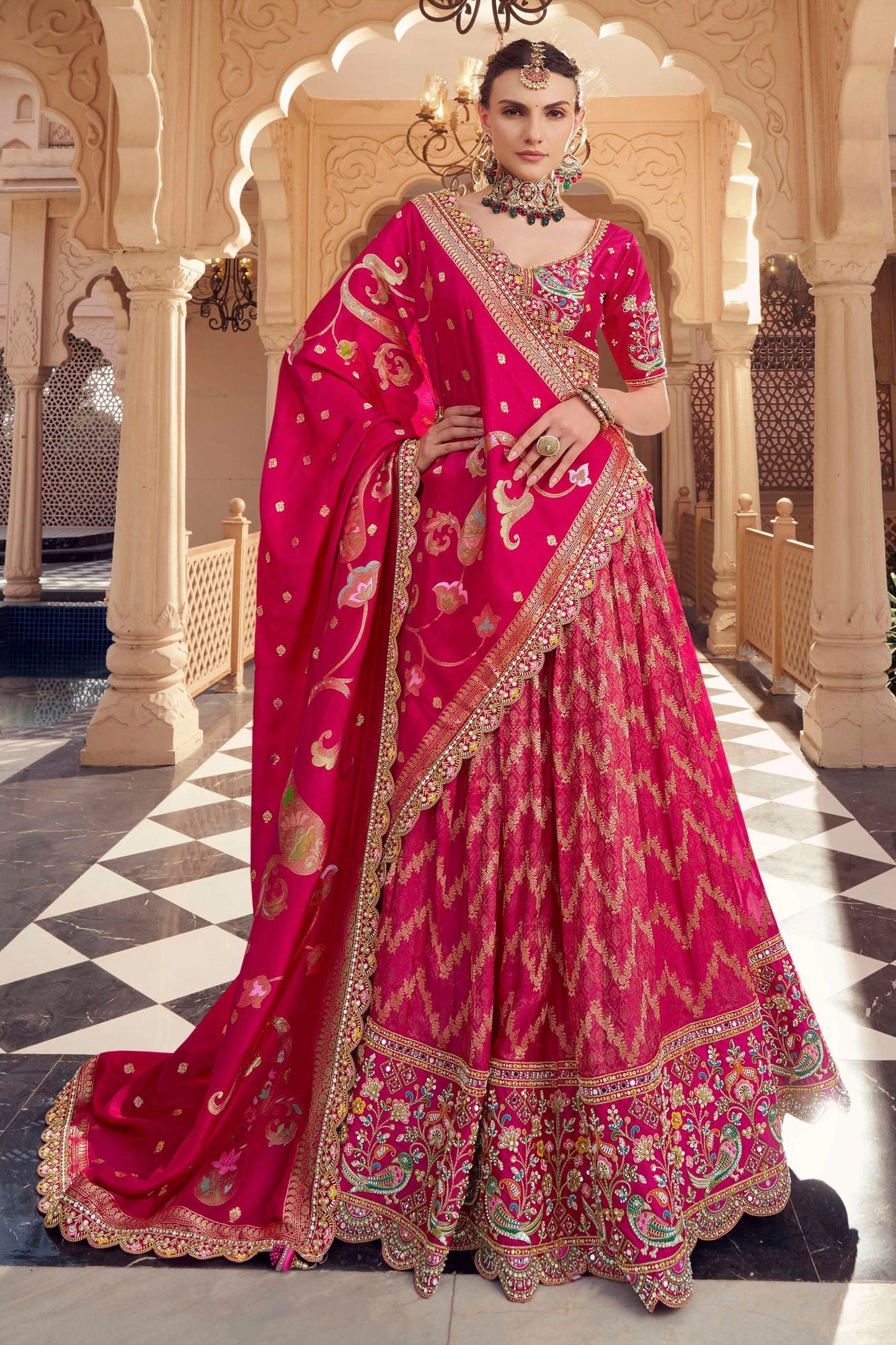 Pink Embroidered Semi-Stitched Viscose Silk Lehenga-SAR10352_1_SareeButa.com