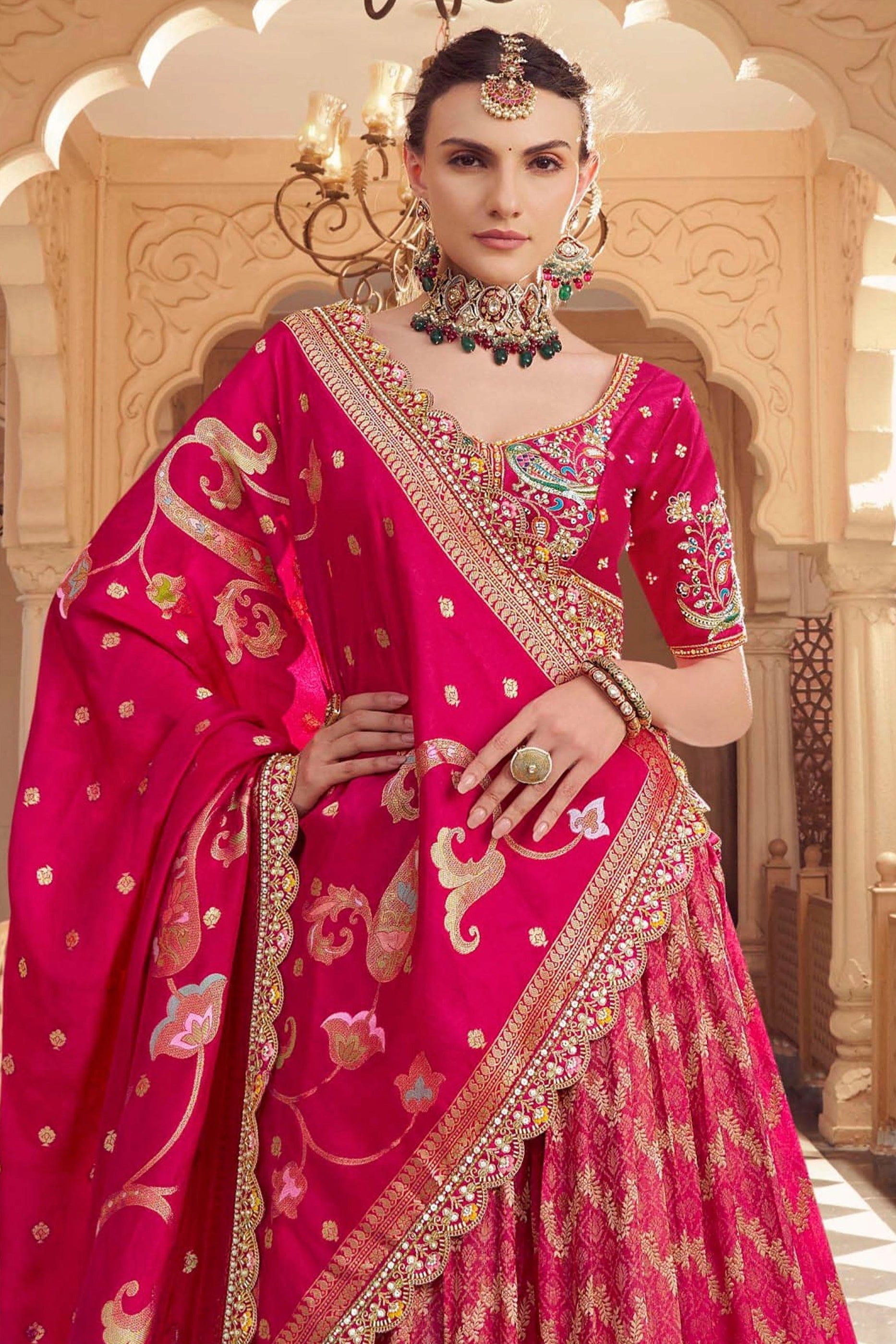 Pink Embroidered Semi-Stitched Viscose Silk Lehenga-SAR10352_3_SareeButa.com