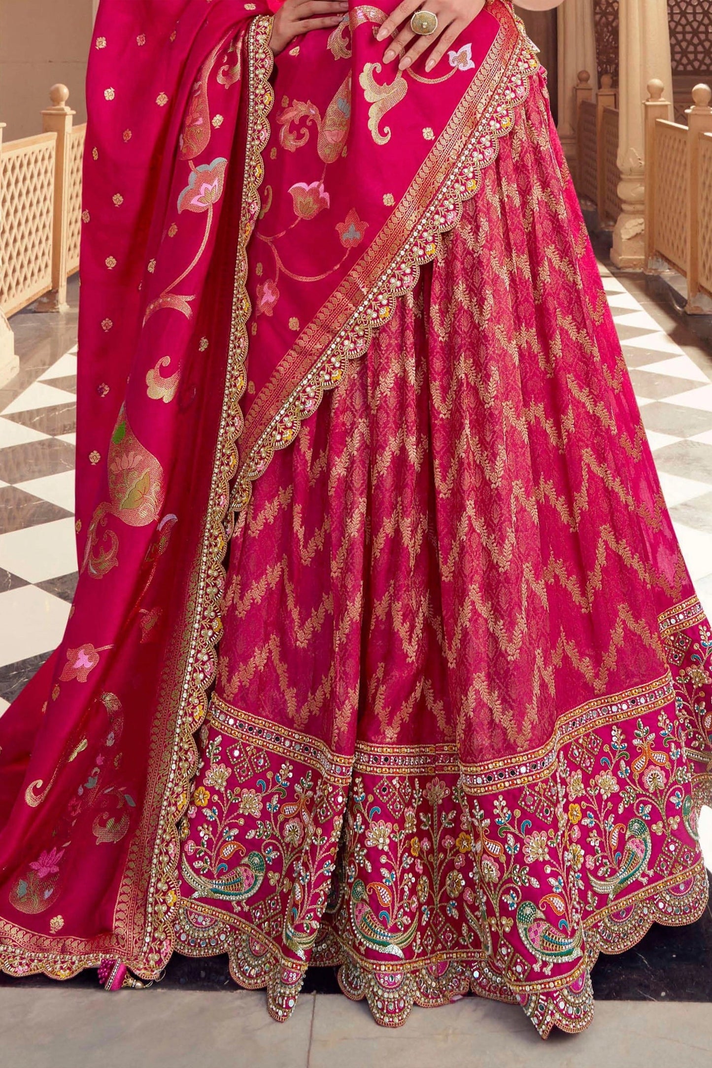 Pink Embroidered Semi-Stitched Viscose Silk Lehenga-SAR10352_4_SareeButa.com