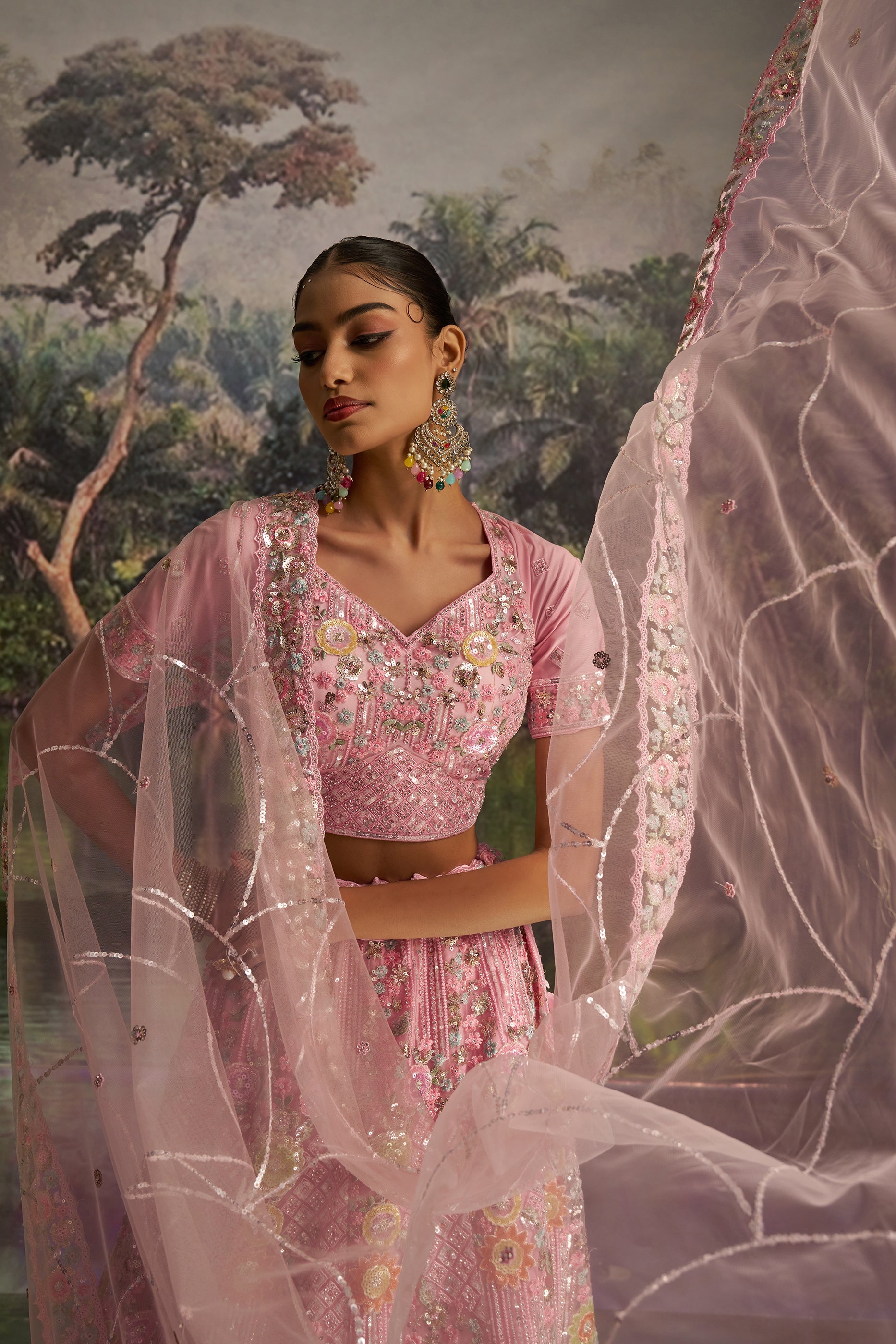 Pink Embroidered Sequinced Semi-Stitched Lehenga-SAR10360_3_SareeButa.com