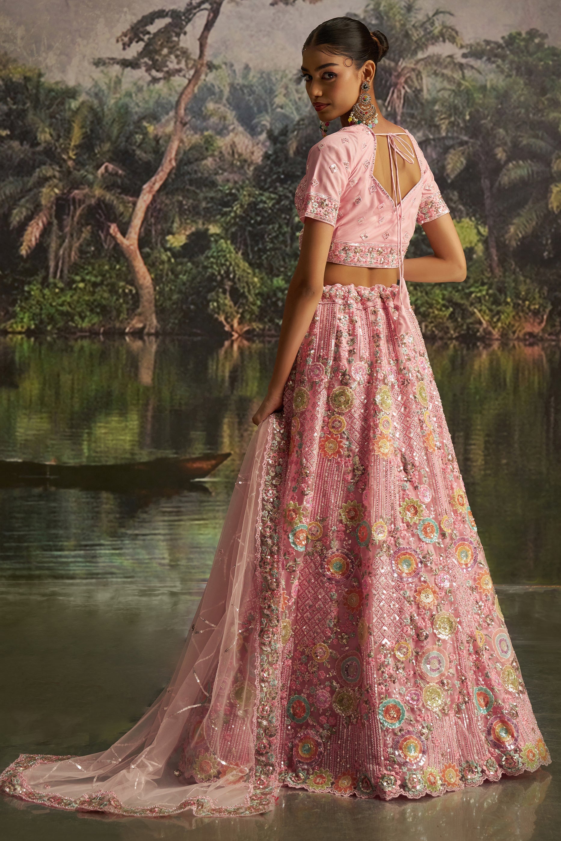 Pink Embroidered Sequinced Semi-Stitched Lehenga-SAR10360_5_SareeButa.com
