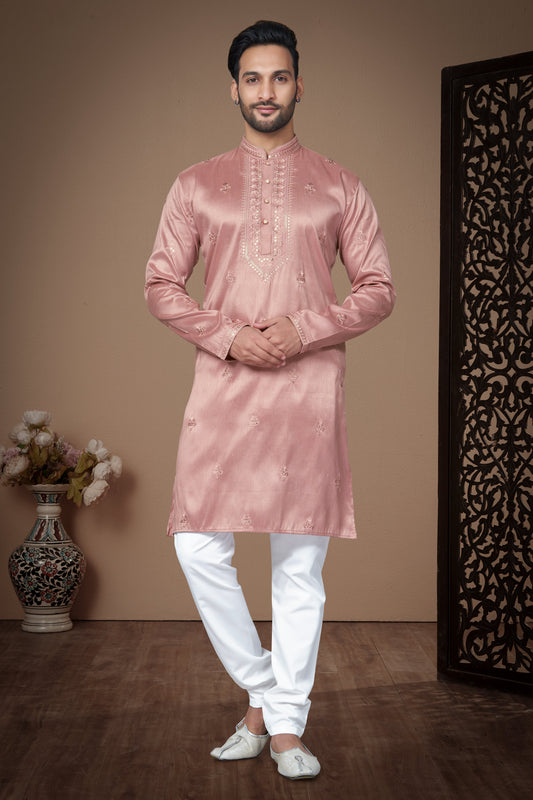 Pink Embroidered Silk Kurta Pajama-MW12_1_SareeButa.com