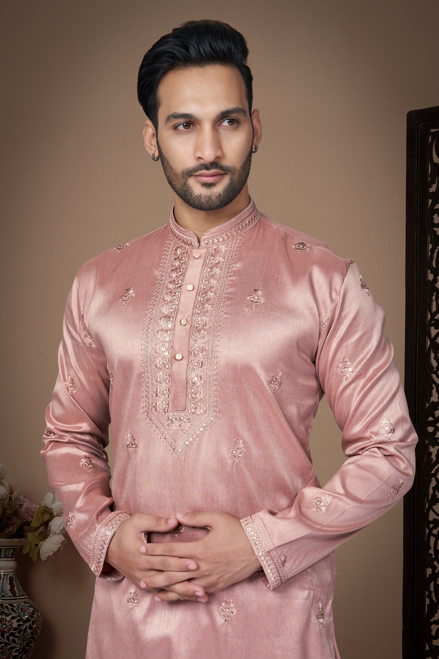 Pink Embroidered Silk Kurta Pajama-MW12_2_SareeButa.com