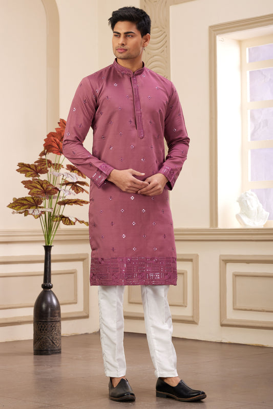 Pink Embroidered Silk Kurta Pajama-MW18_1_SareeButa.com