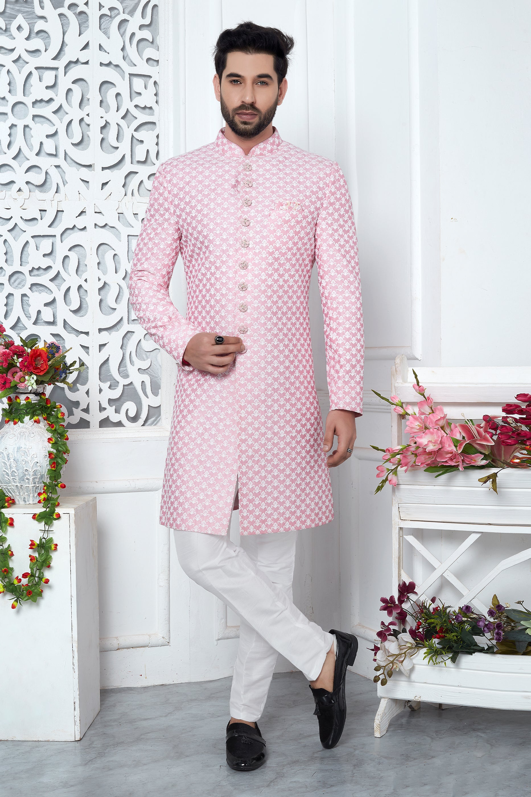Pink Embroidered Silk Kurta Pajama-SAR11429_1_SareeButa.com