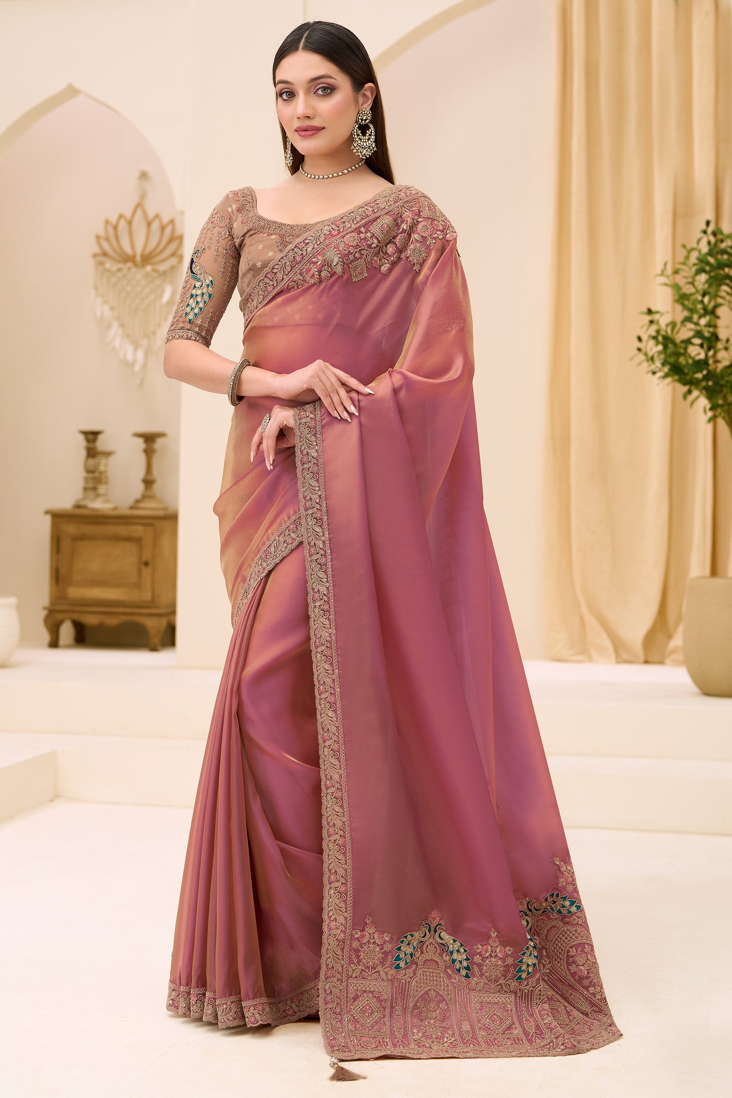 Pink Embroidered Tissue Georgette Saree-SAR12449_1_SareeButa.com